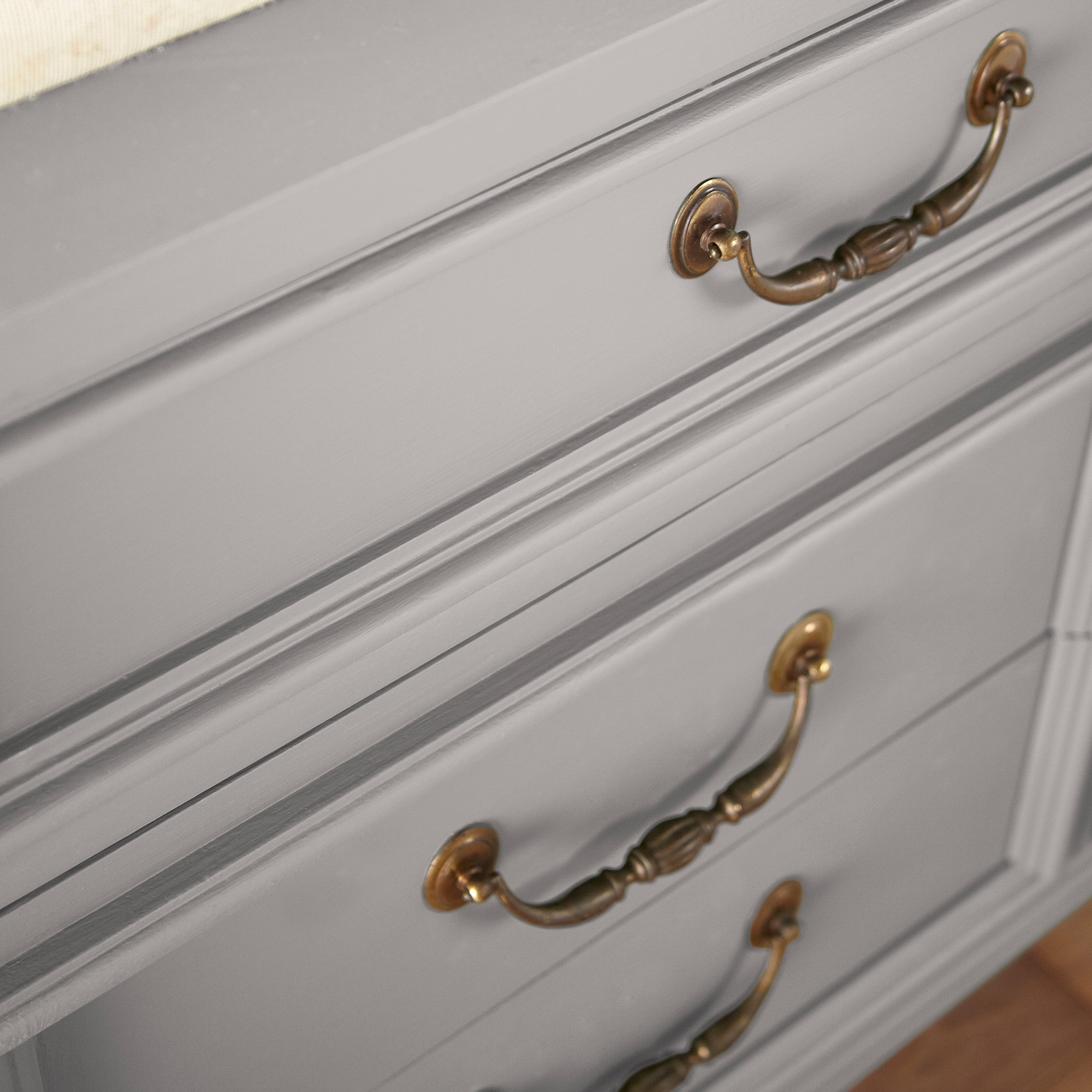 Lavender blush blended with ivory gray door and cabinet paint named vintage collection shown painted on cabinet