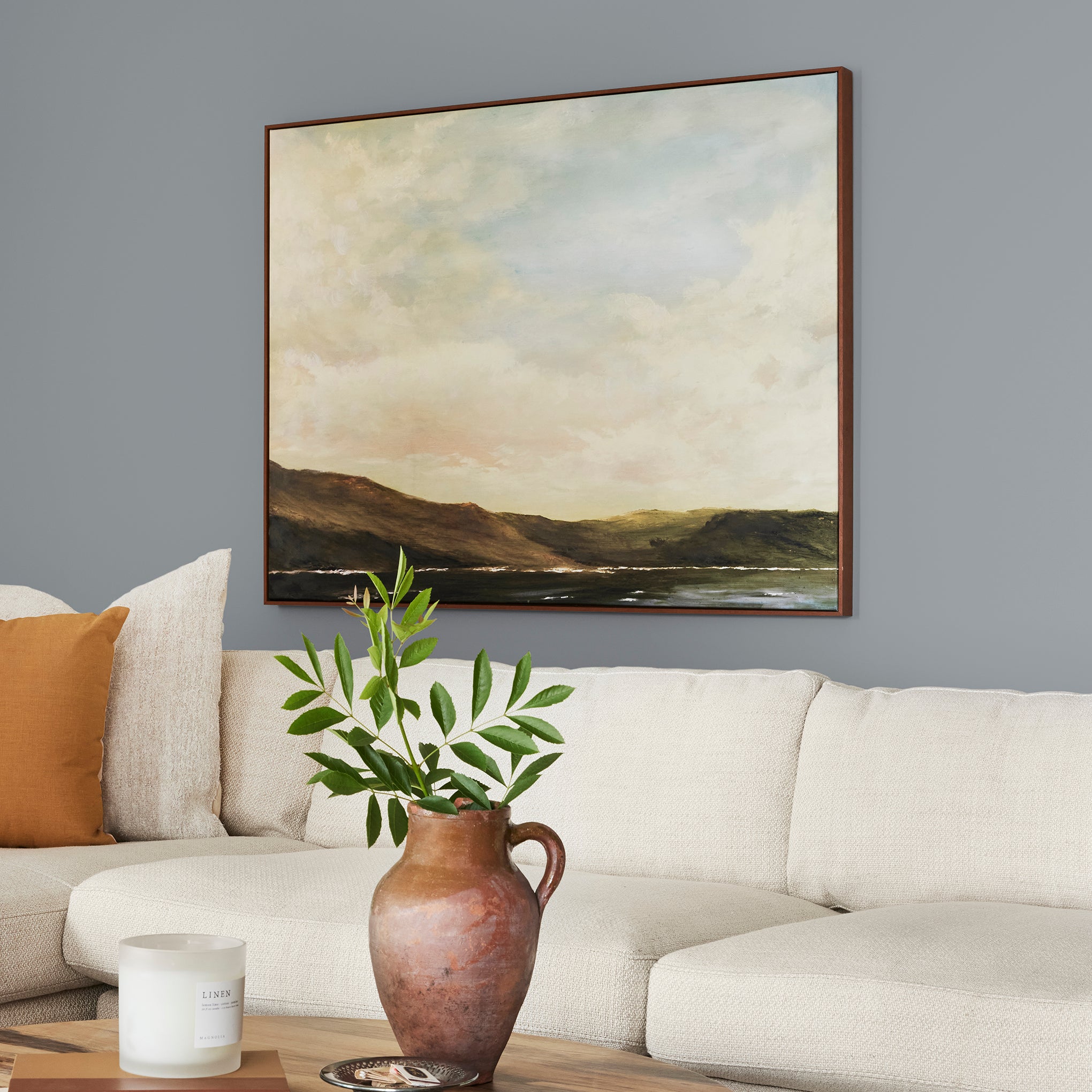 dark cool grey paint named times past shown painted on living room wall