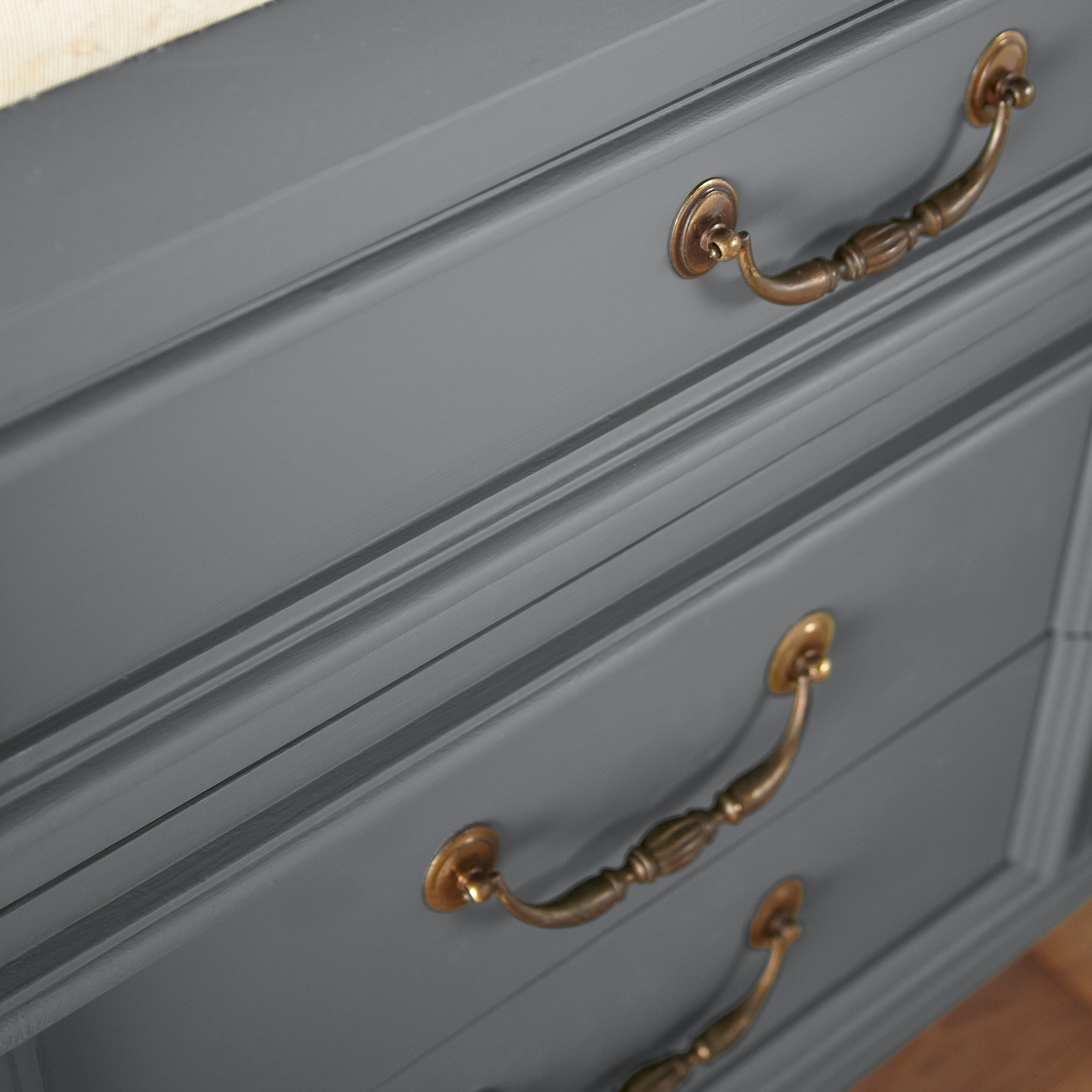 Deep slate gray with blue undertones door and cabinet paint named texas storm shown painted on cabinet