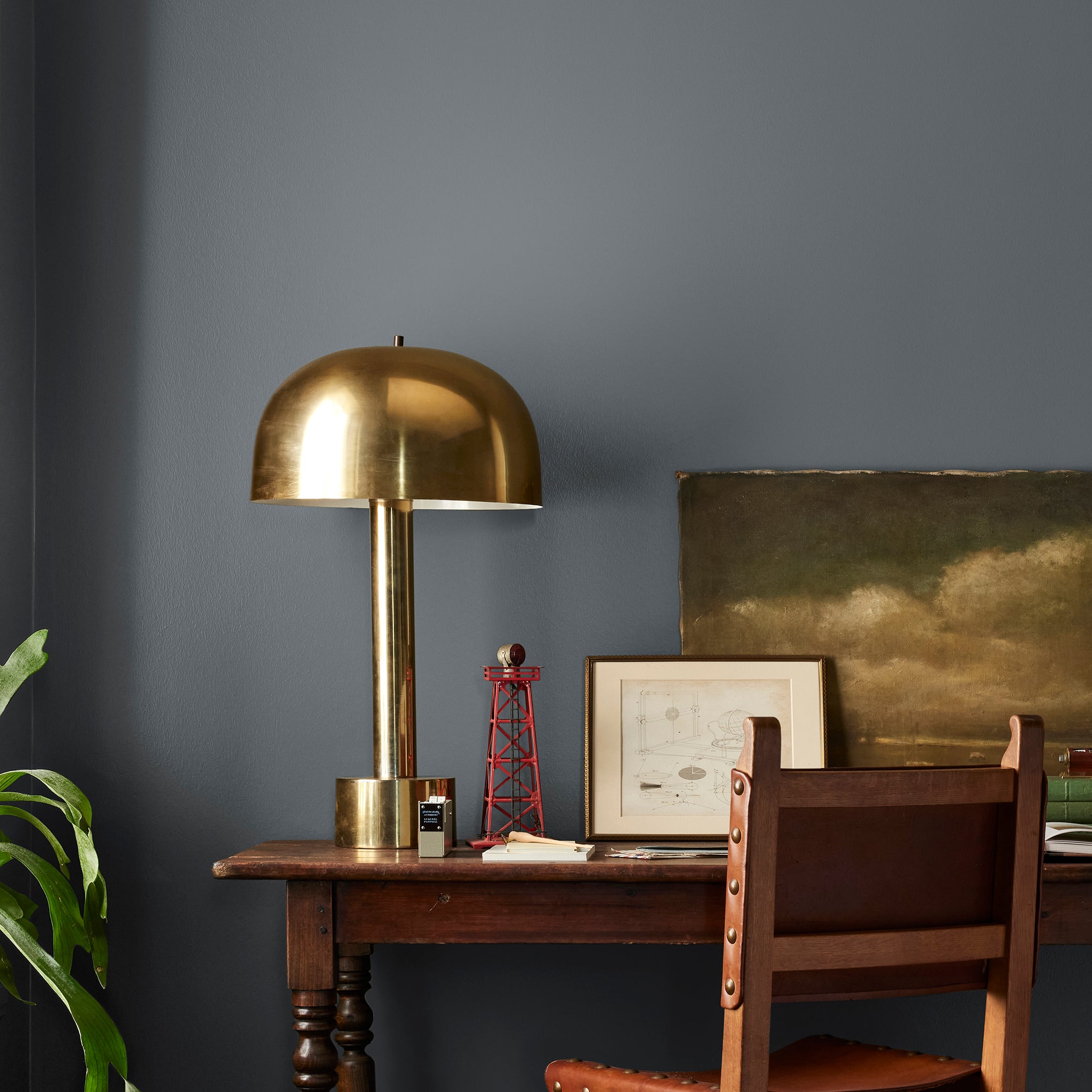Almost black with blue undertones interior paint named fine black shown painted on bedroom wall