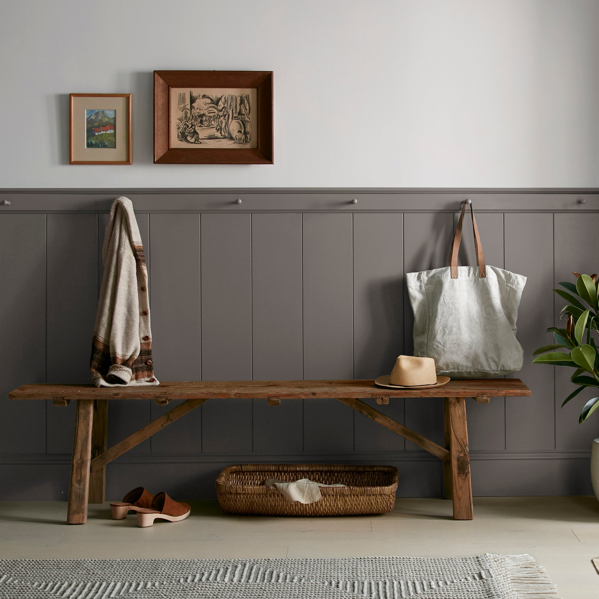 dark cocoa brown paint named cut cedar shown painted on entryway wall