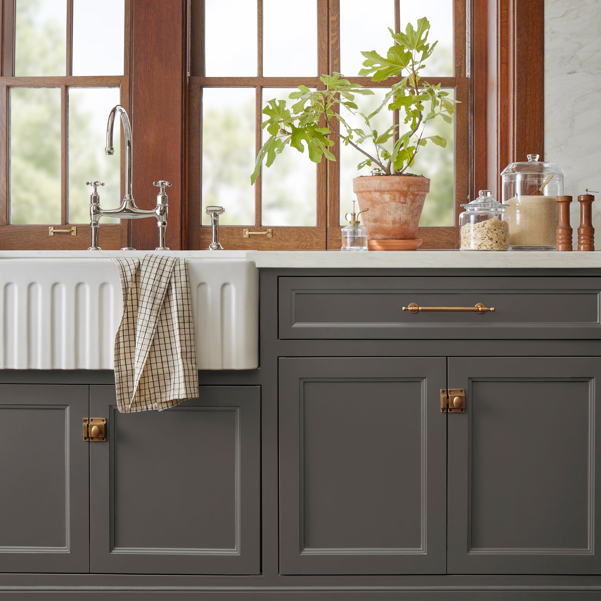 Deep brown with hazel and cocoa notes door and cabinet paint named repurpose shown painted on kitchen cabinet