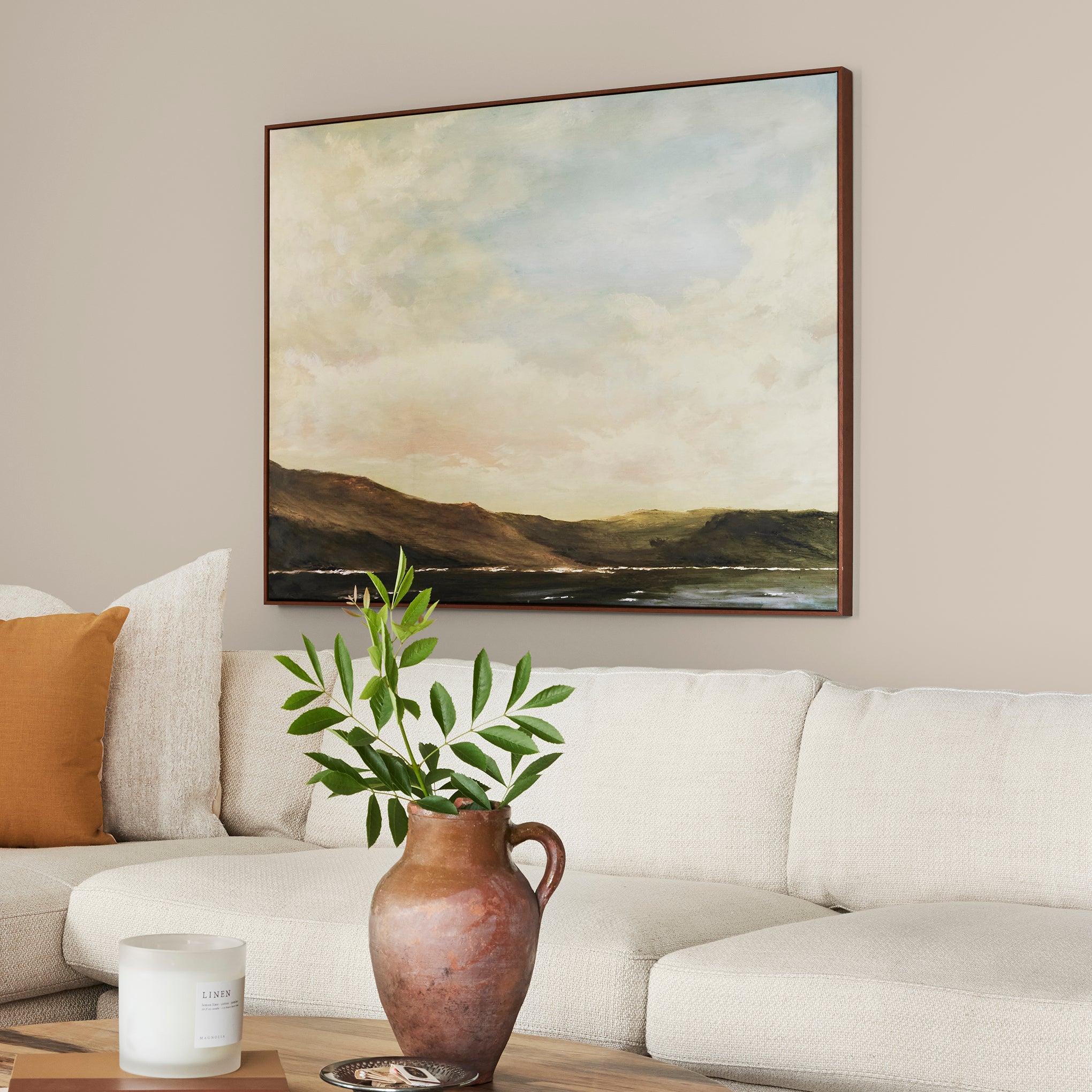 A light warm beige Interior Paint named plaster shown painted on living room wall