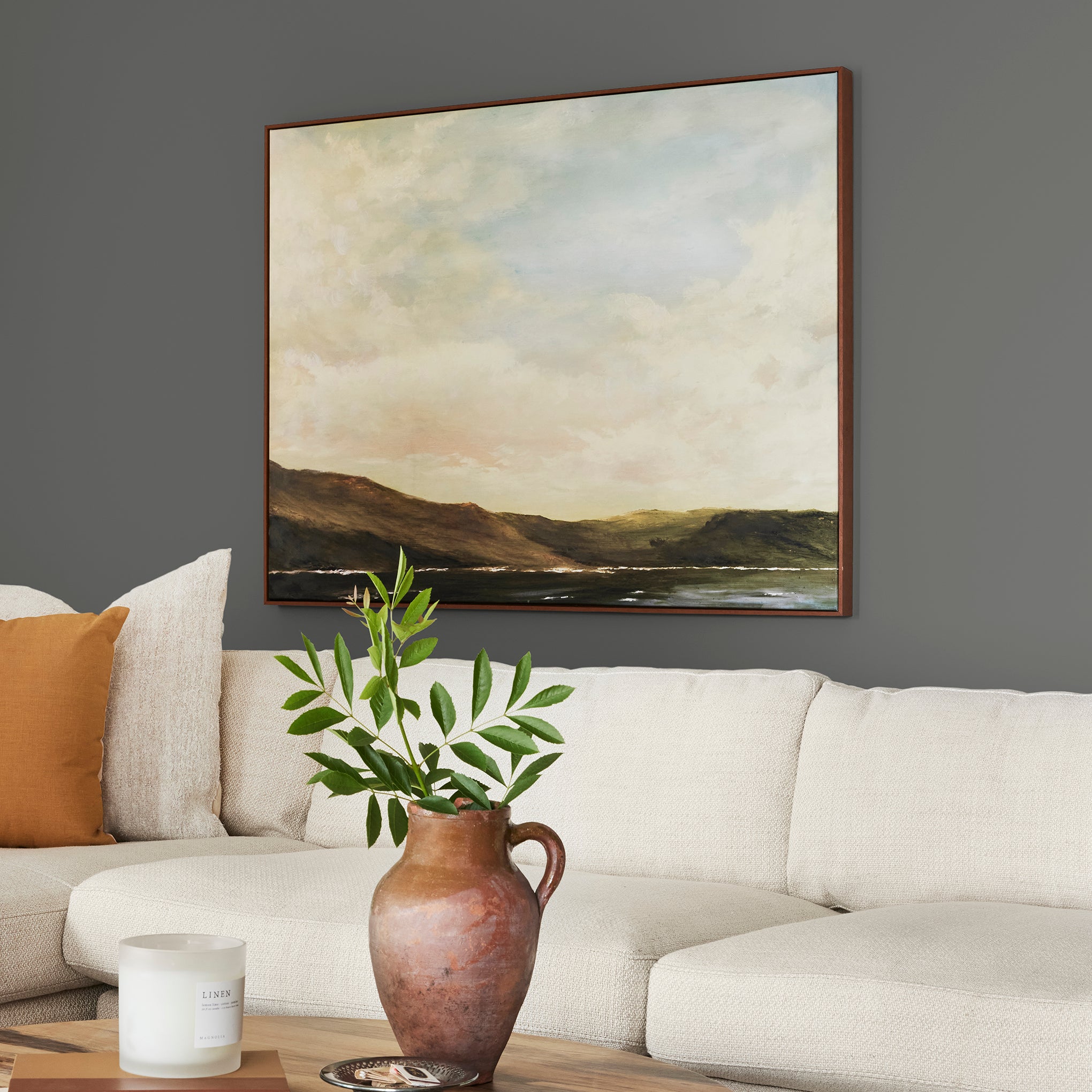 rich charcoal gray interior paint named Conservatory shown on living room wall