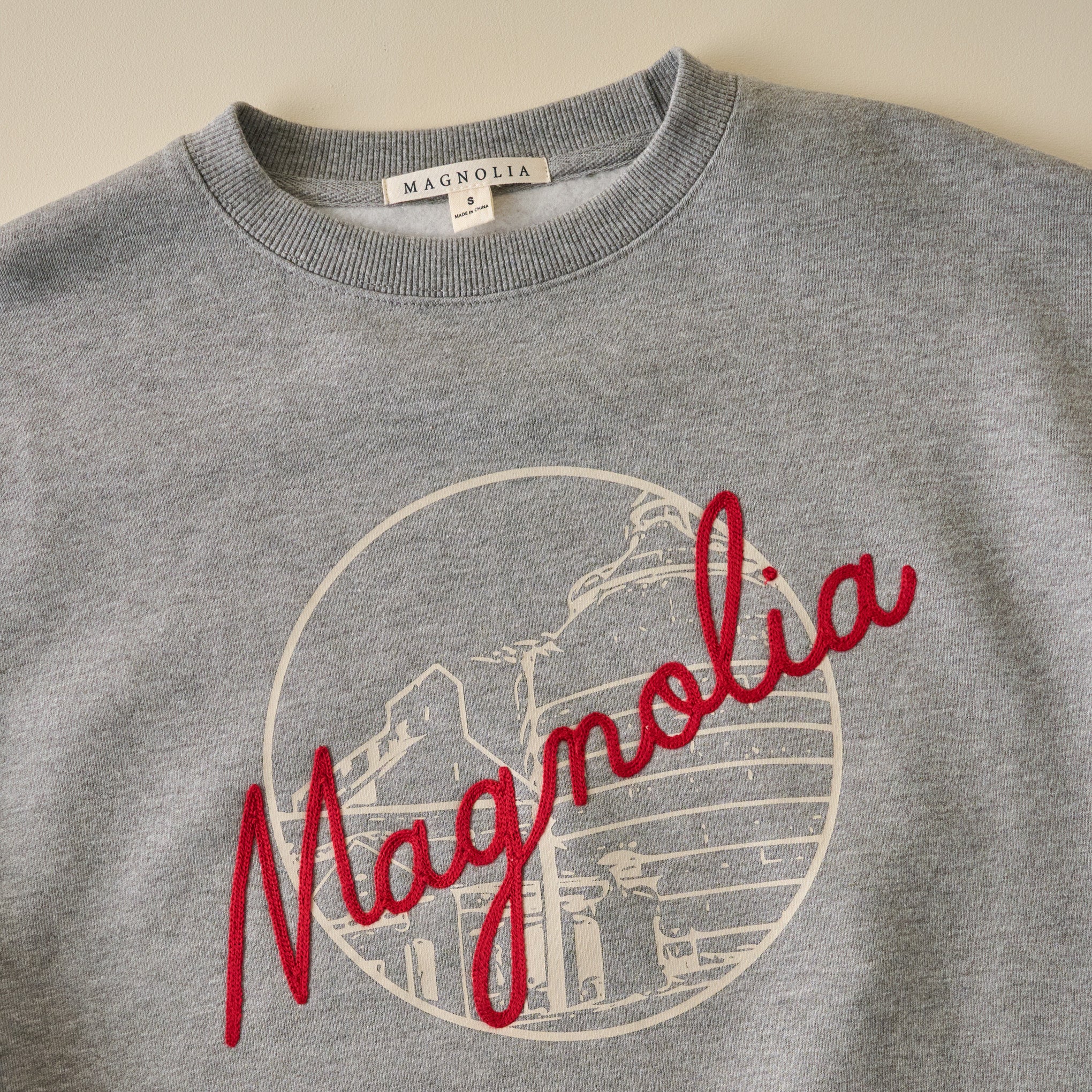 Magnoliass Chainstitch Heather Grey Sweatshirt up close