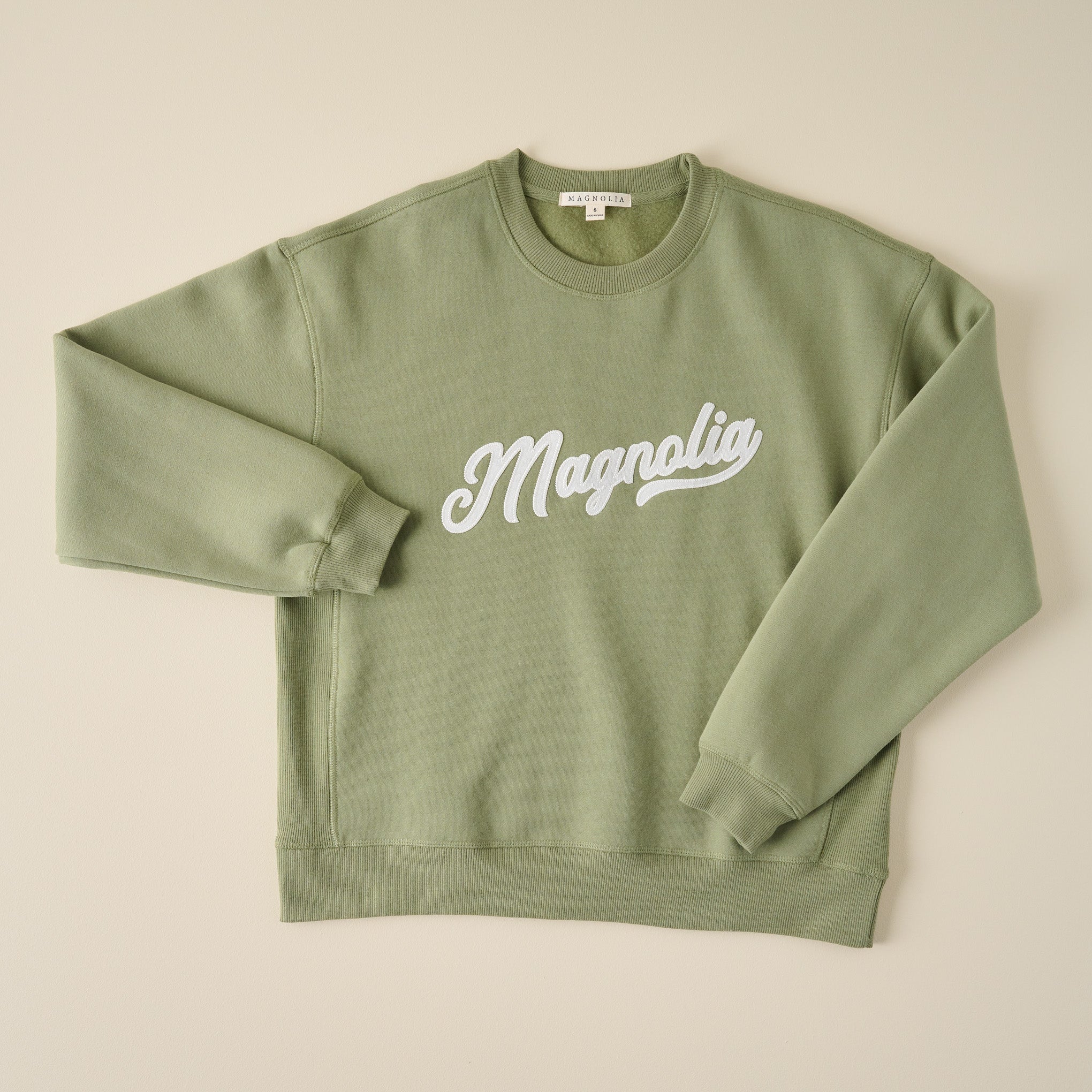 Magnoliass Script Green Felt Applique Sweatshirt
