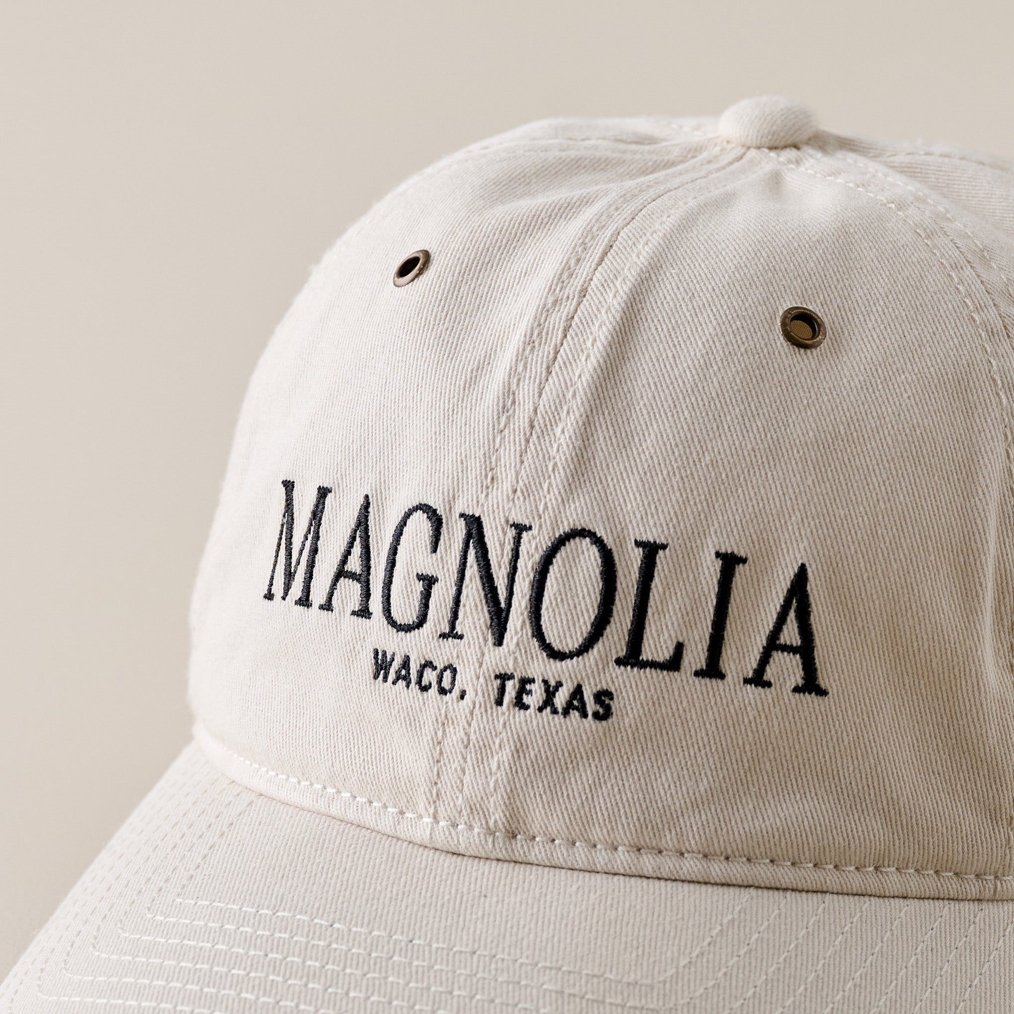 Magnoliass Ivory Twill Dad Cap up close