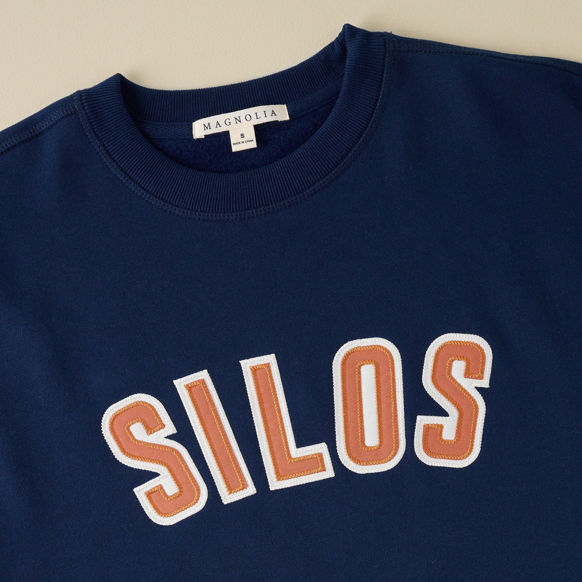 Magnoliass Silos Navy Sierra Applique Sweatshirt close up