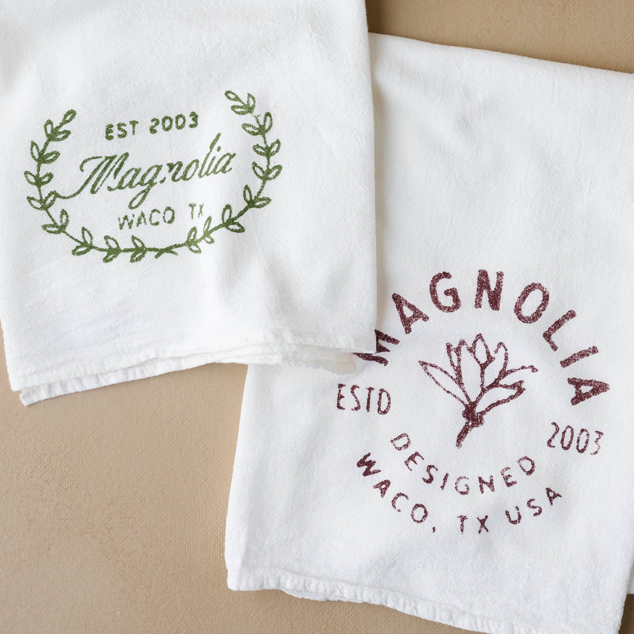 Magnoliass Sage Laurel Wreath Tea Towel with another Magnoliass tea towel