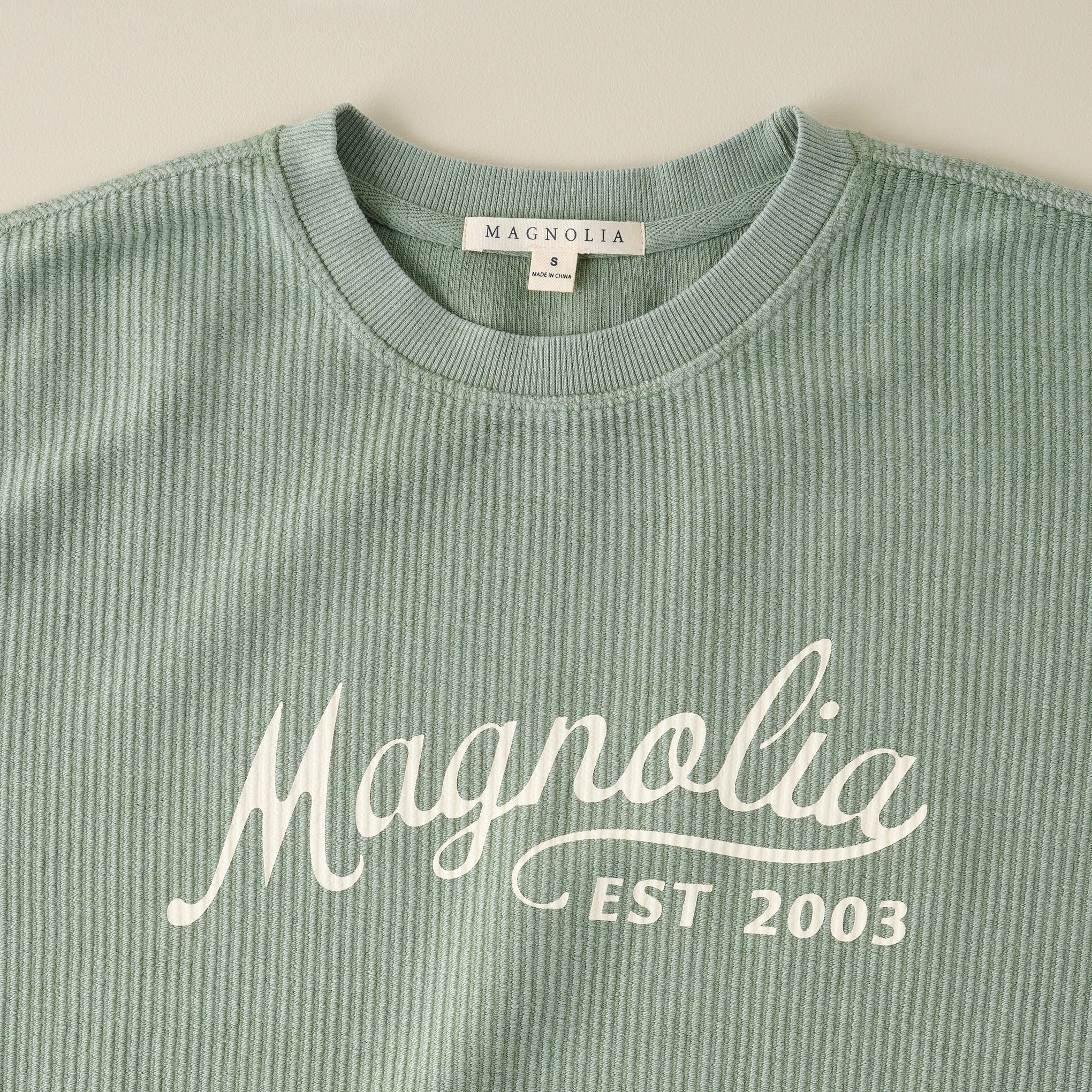 Magnoliass Cora Script Sea Spray Cozy Sweatshirt close up