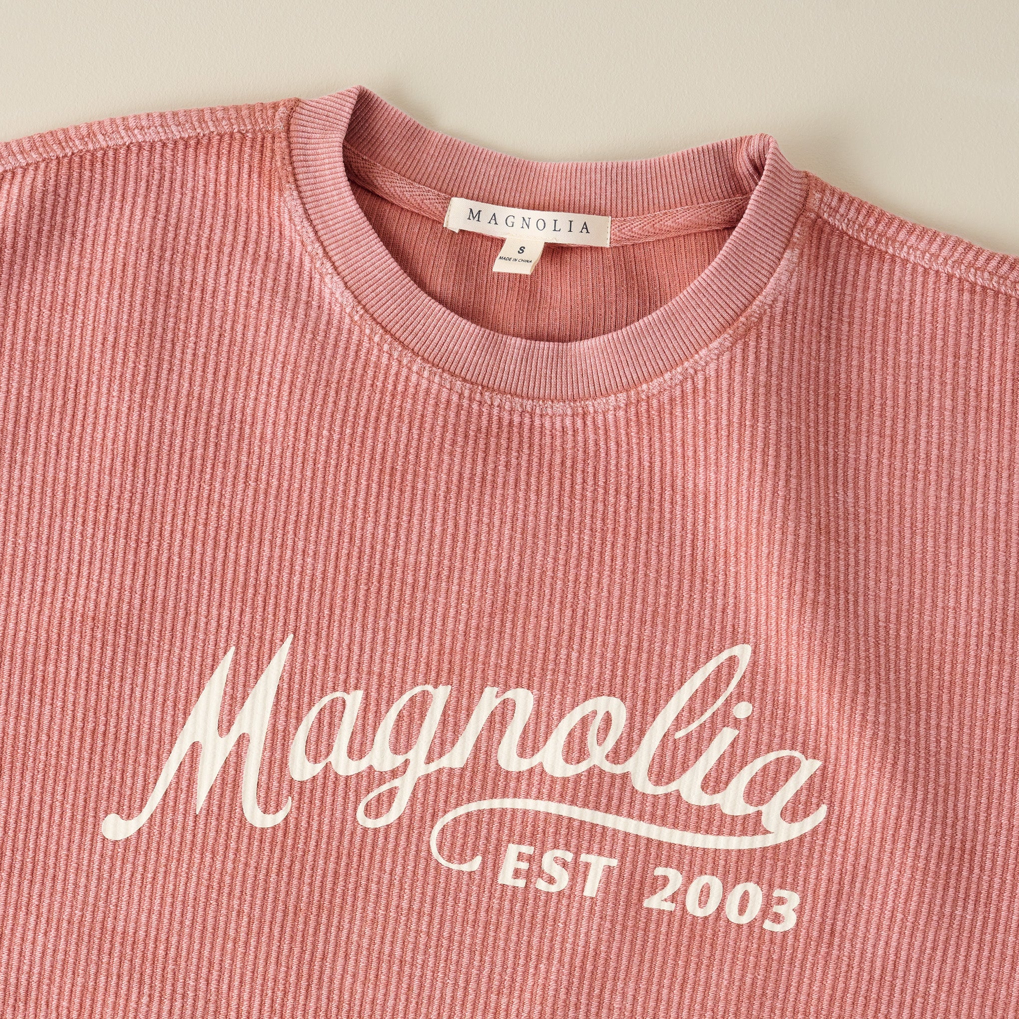 Magnoliass Cora Script Terracotta Cozy Sweatshirt close up