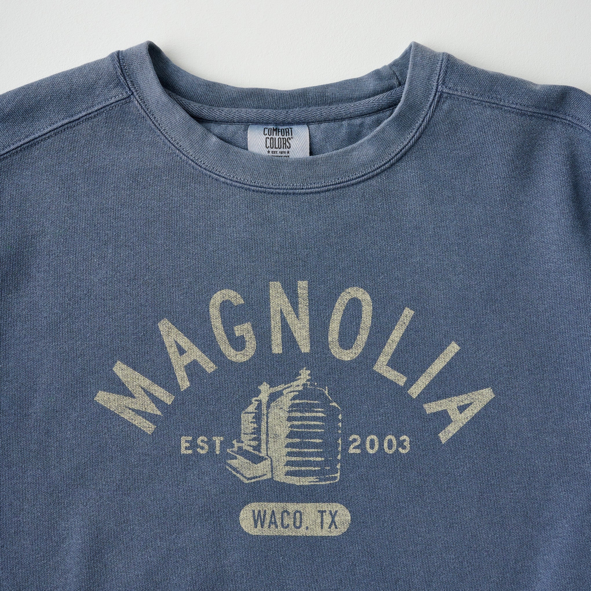 Magnoliass Varsity Navy Sweatshirt close up