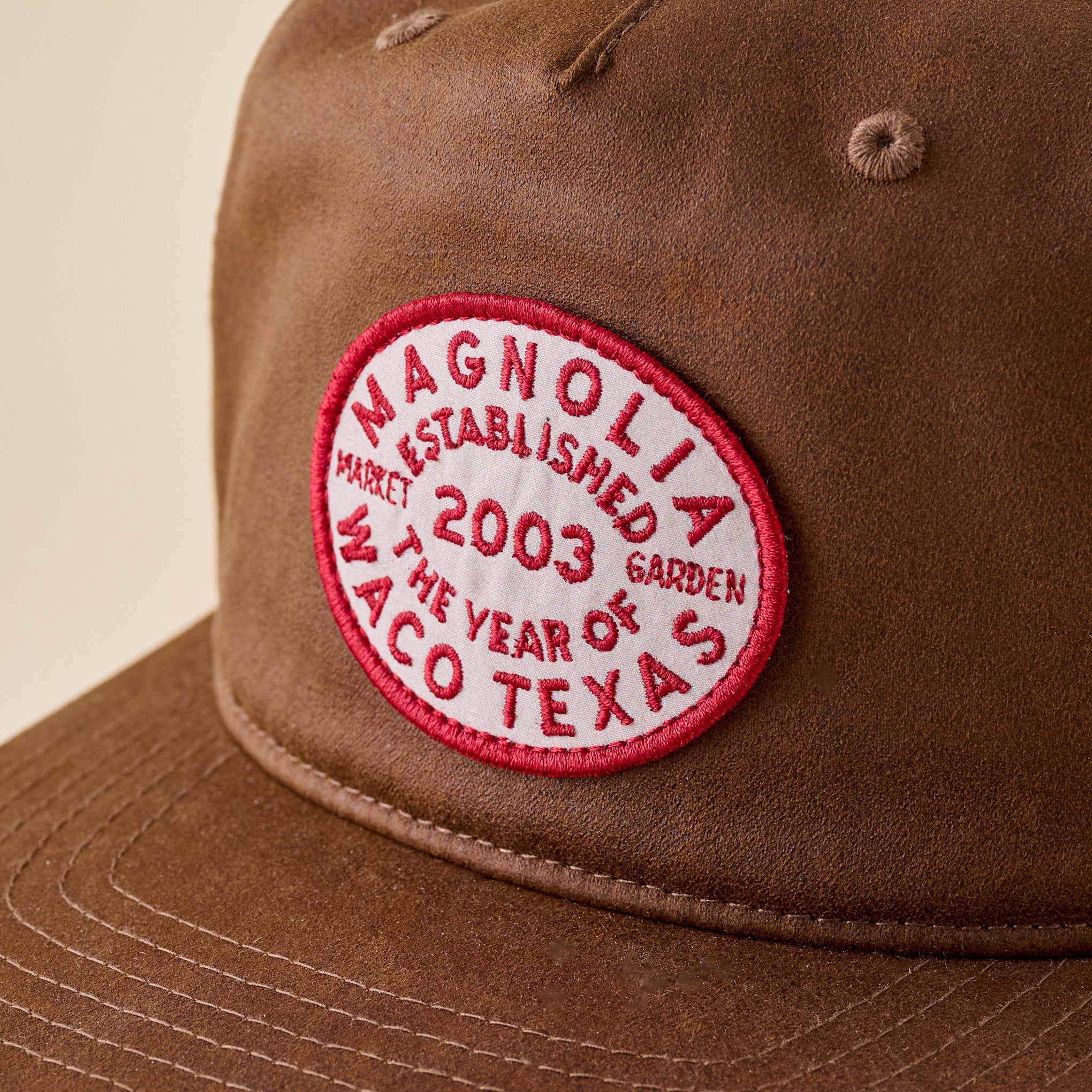 Magnoliass Waxed Canvas Patch 5-Panel Hat up close