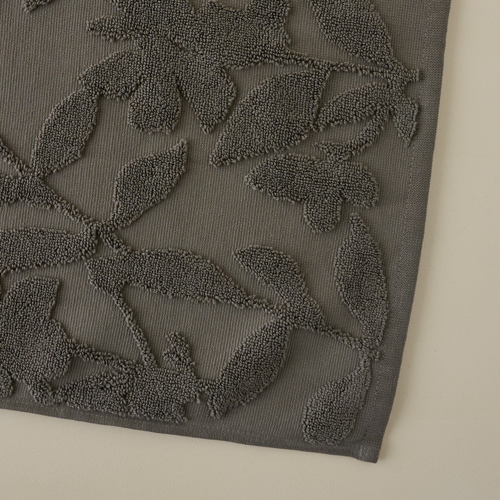 Major Brown Floral Jacquard Bath Mat corner up close