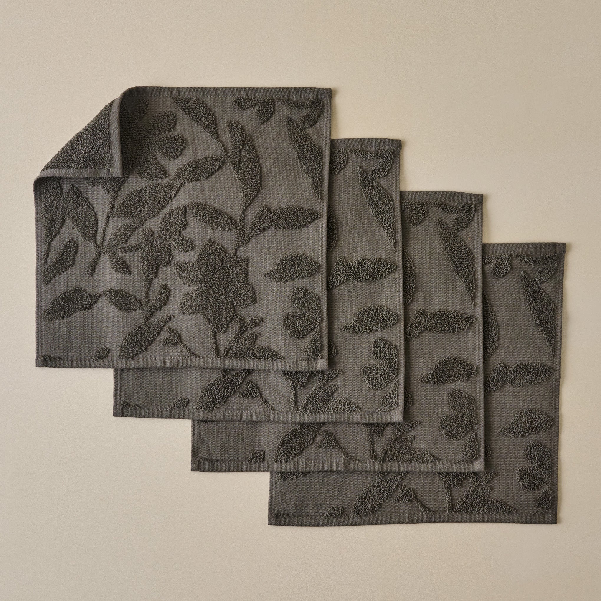 Major Brown Floral Jacquard Towel - Washcloths set of 4