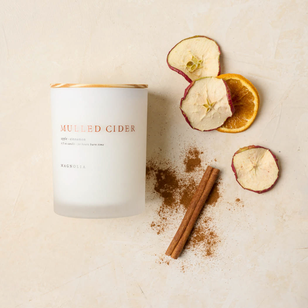 Magnoliass mulled cider candle scent profiles shows apples and cinnamon