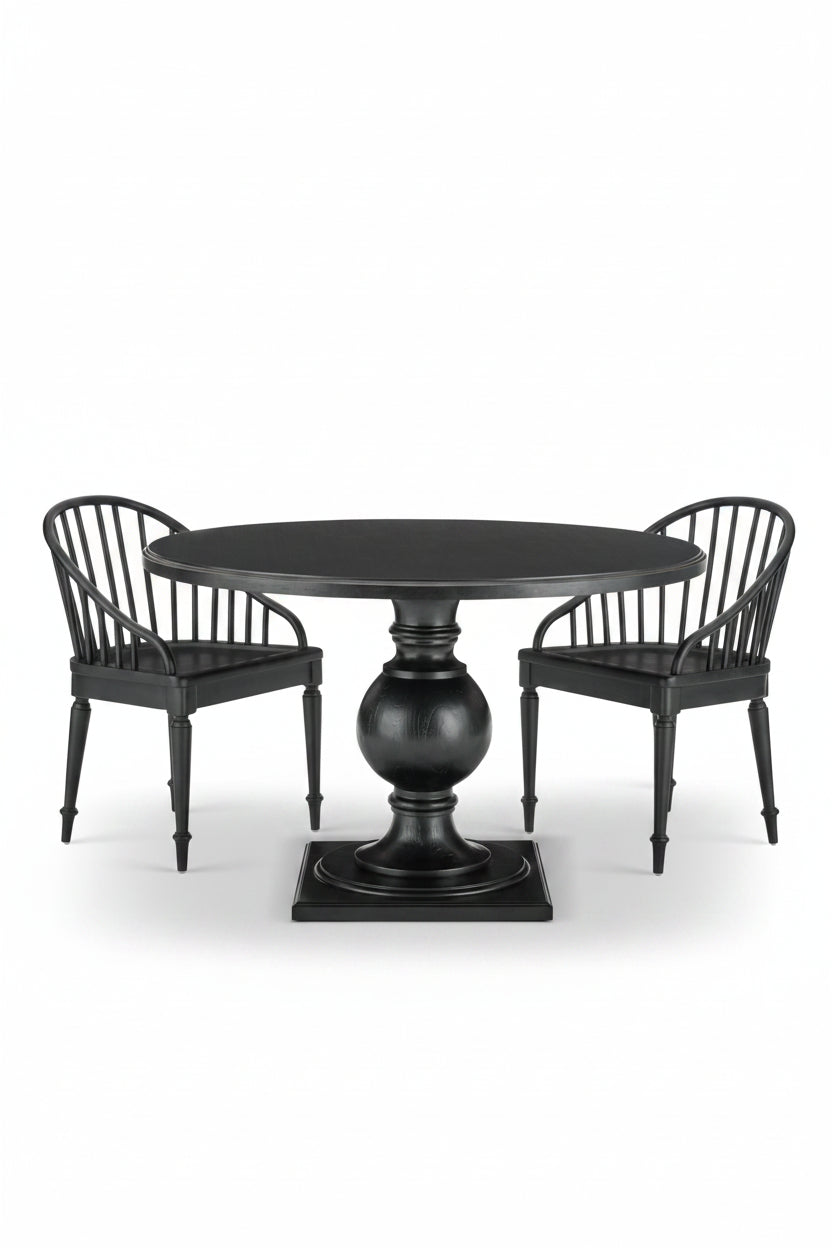 Carlotta Dining Chairs in black mahogany with a round table