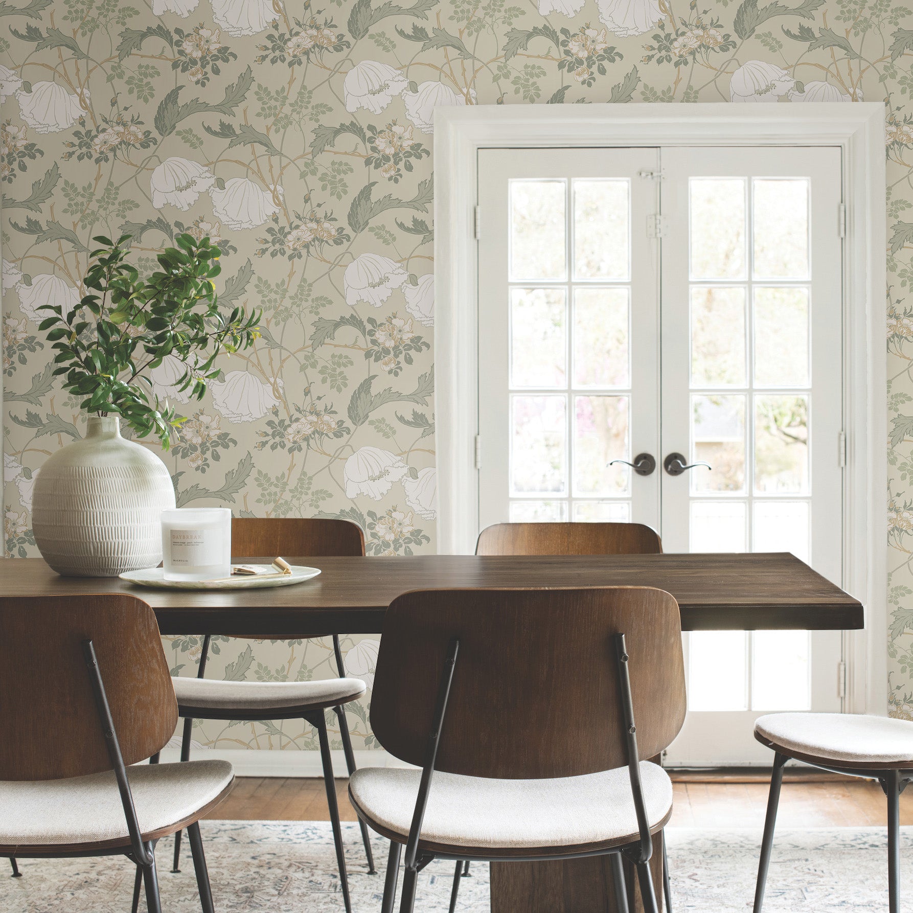 Gwendolyn Wallpaper in Linen and Sage shown in room