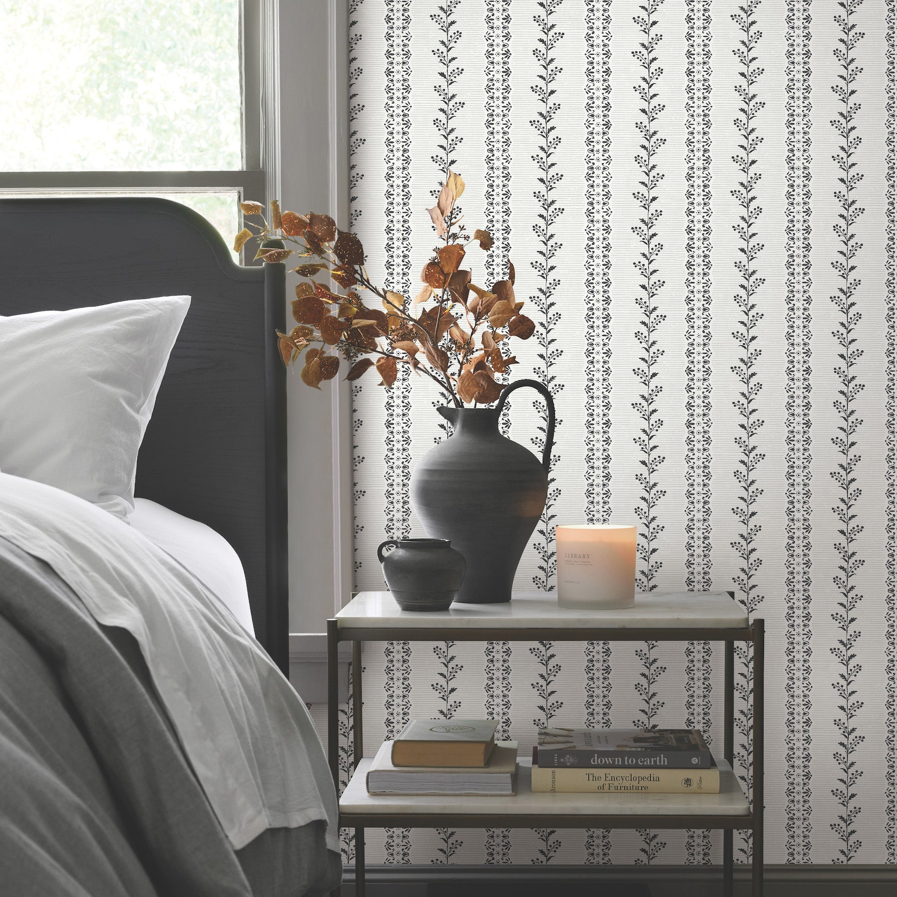 Everleigh Wallpaper in Black and White shown in room
