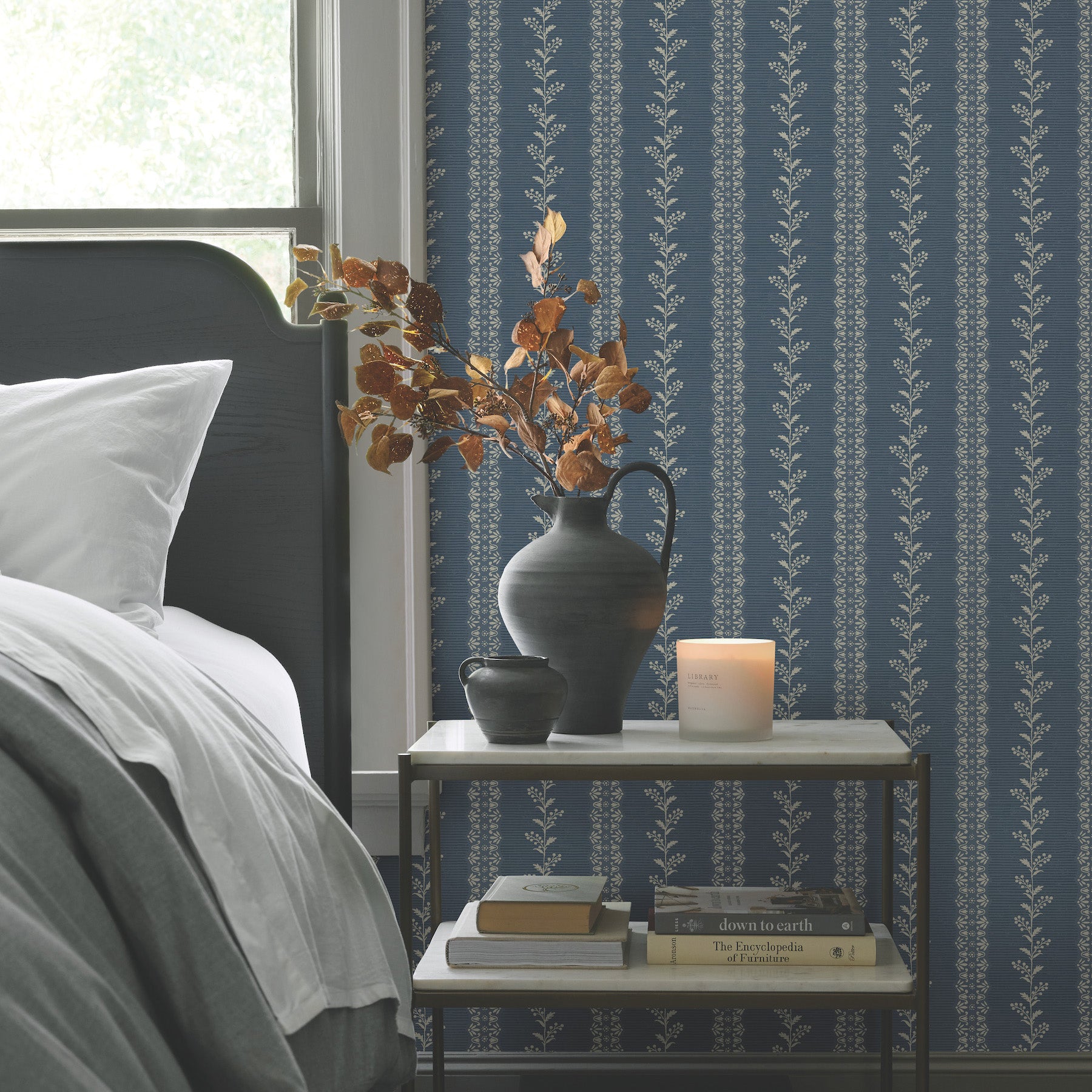 Everleigh Wallpaper in Navy shown in room