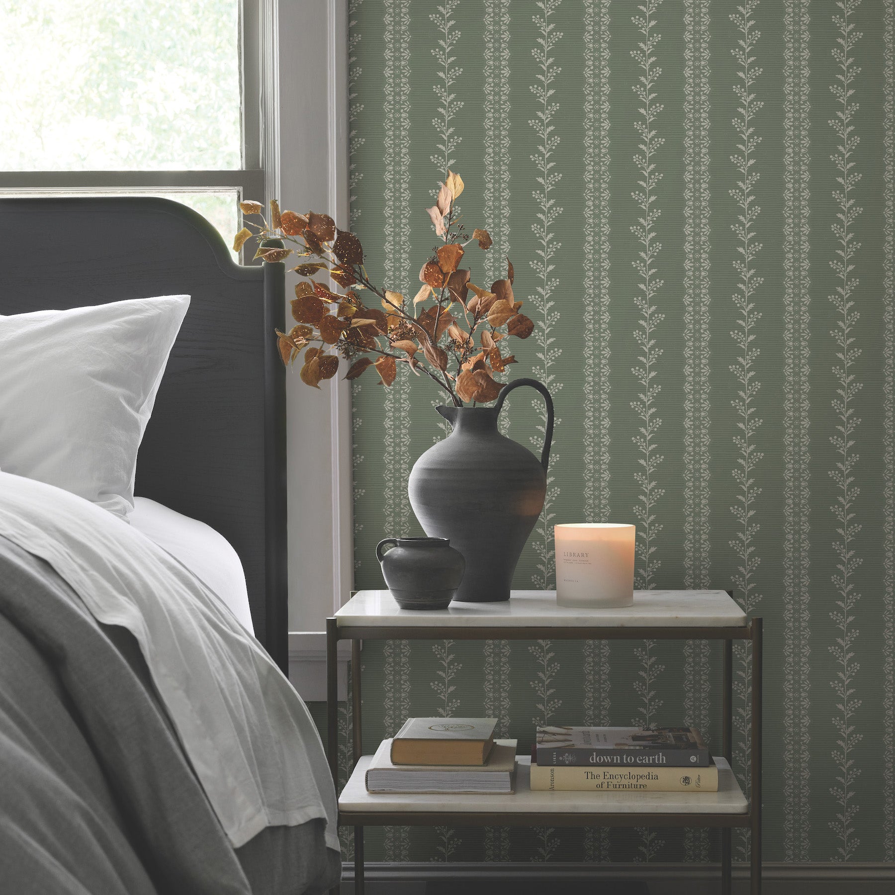 Everleigh Wallpaper in Pine shown in room
