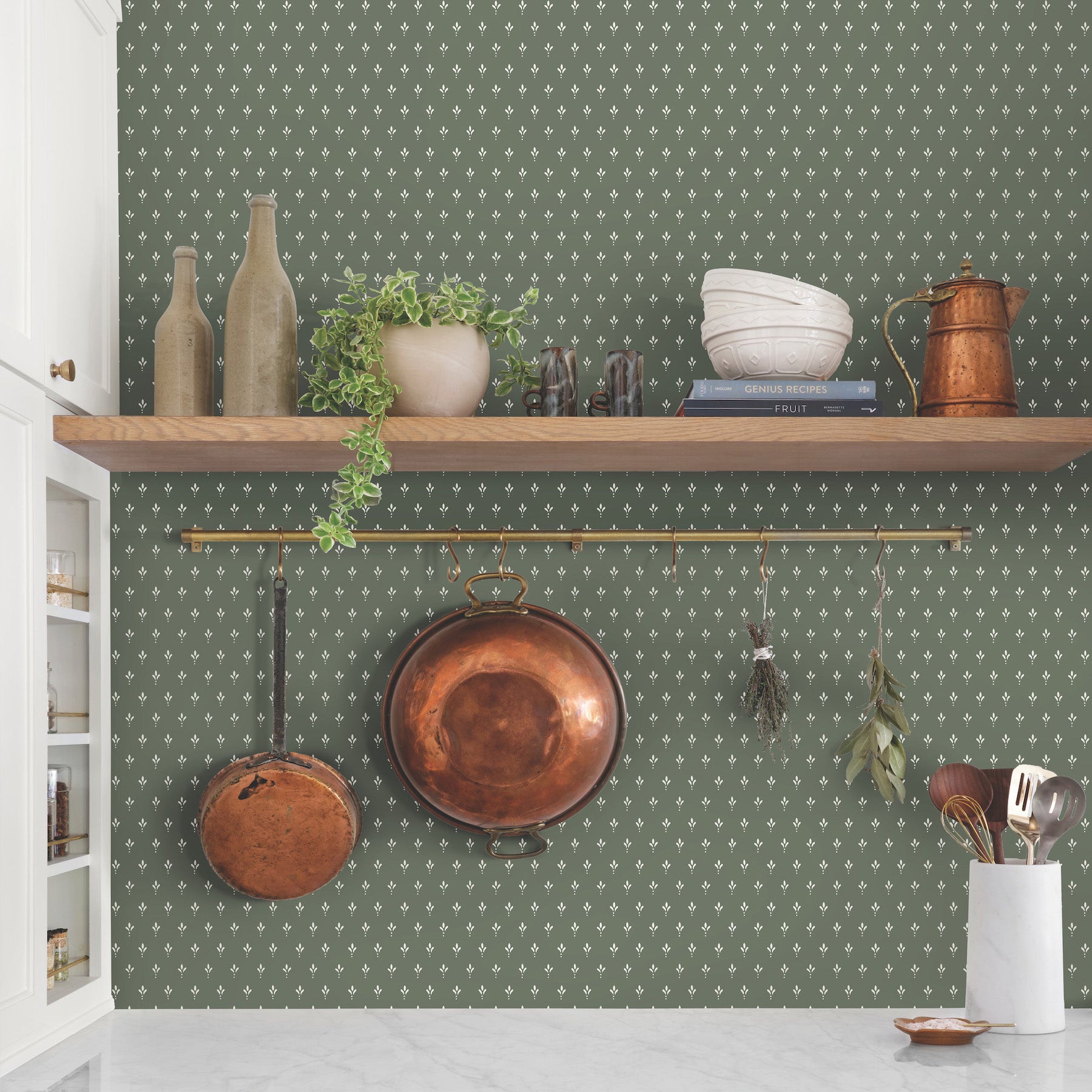 Charm Wallpaper in pine shown in room