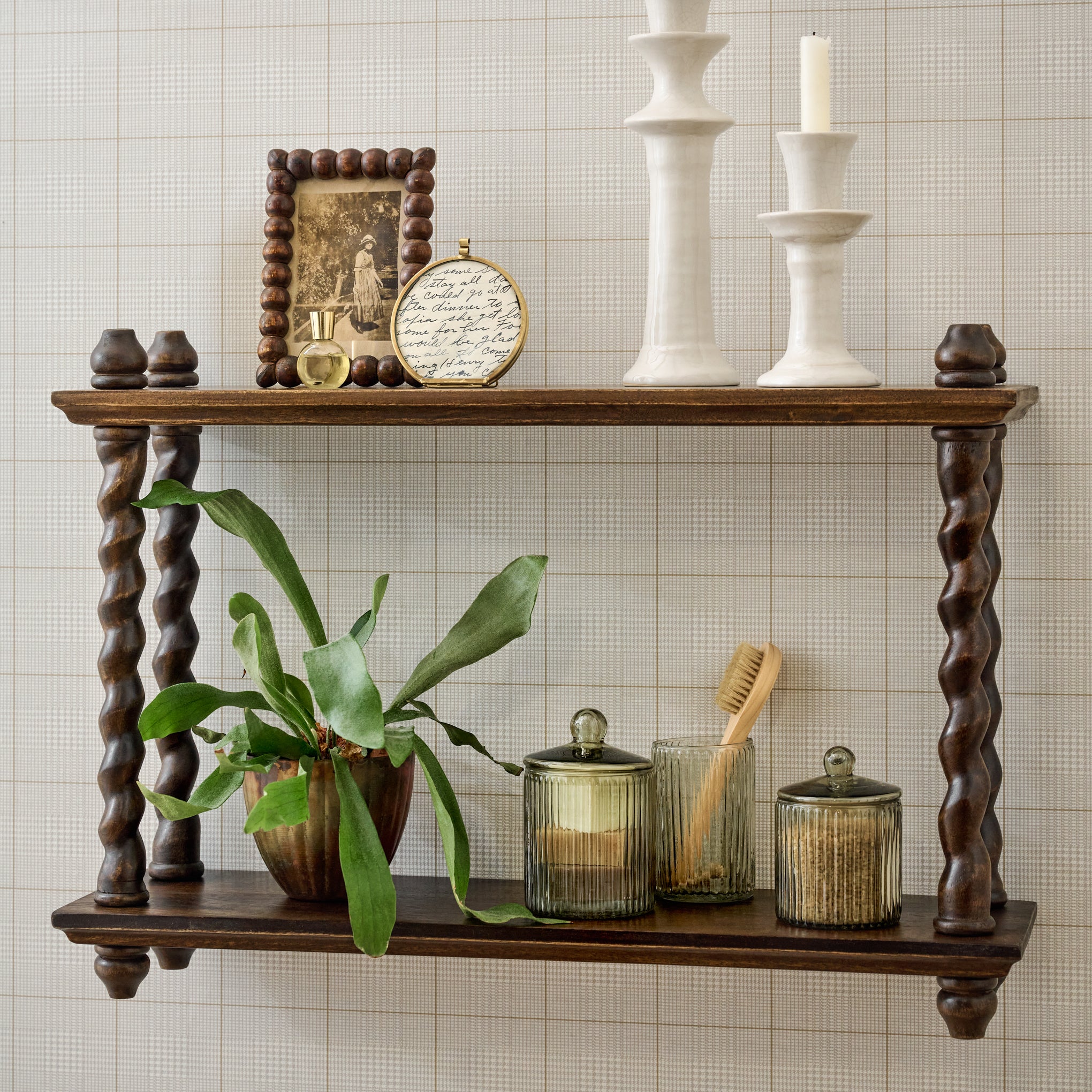 Arlo Ribbed Glass Container on a shelf