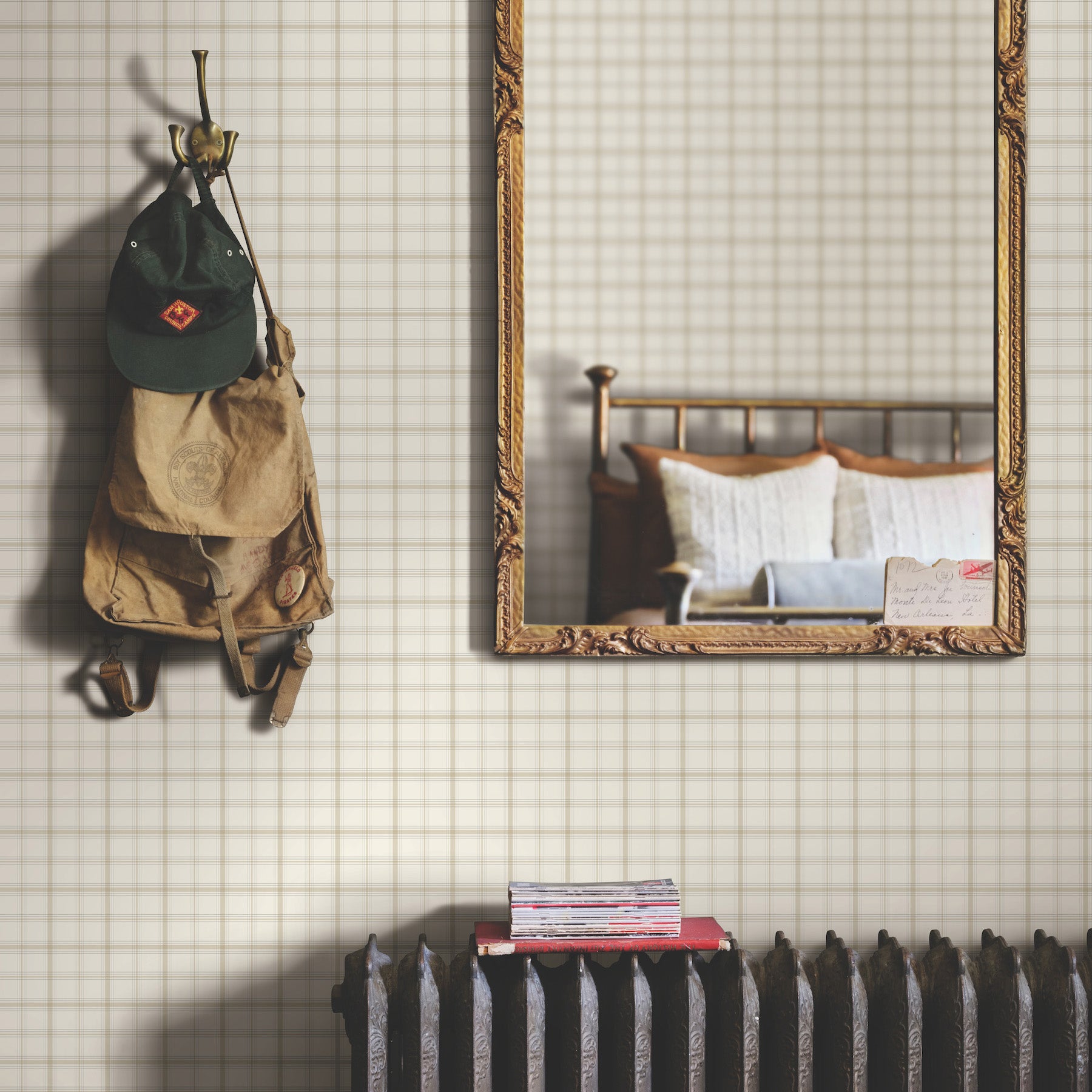Hunter Wallpaper in neutral shown on wall