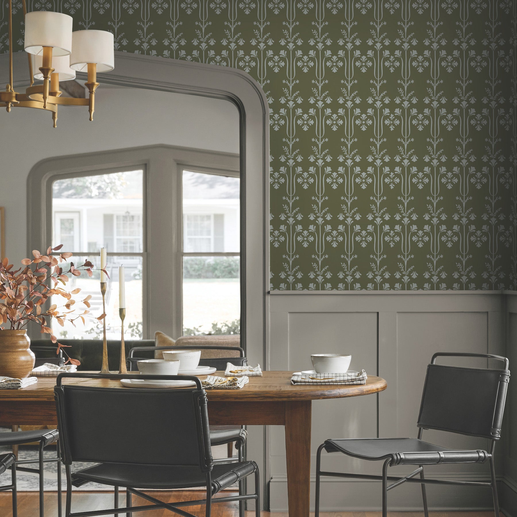 Lydia Wallpaper in moss shown in room