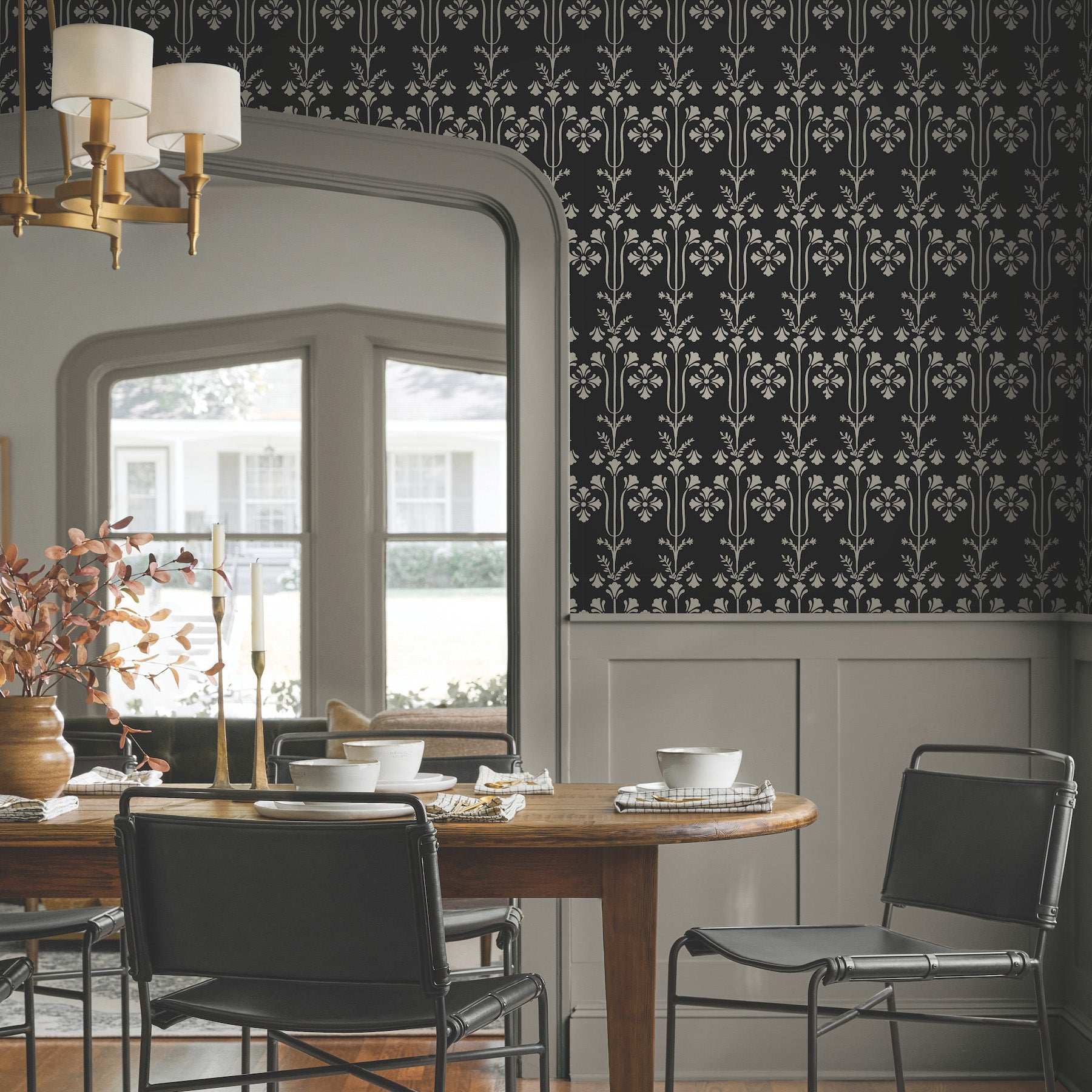 Lydia Wallpaper in black shown in room