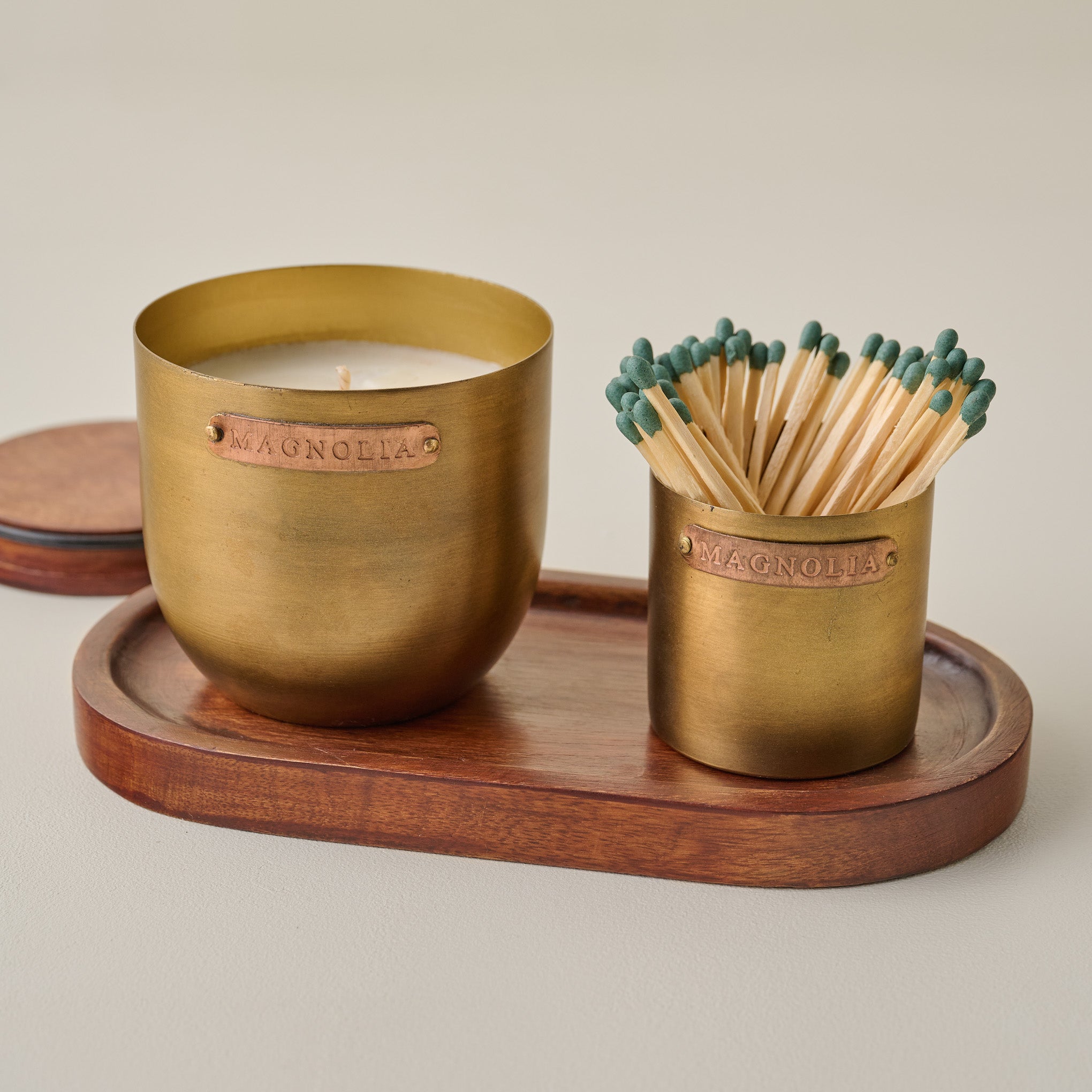 Magnoliass Santalum Brass and Copper Candle Set