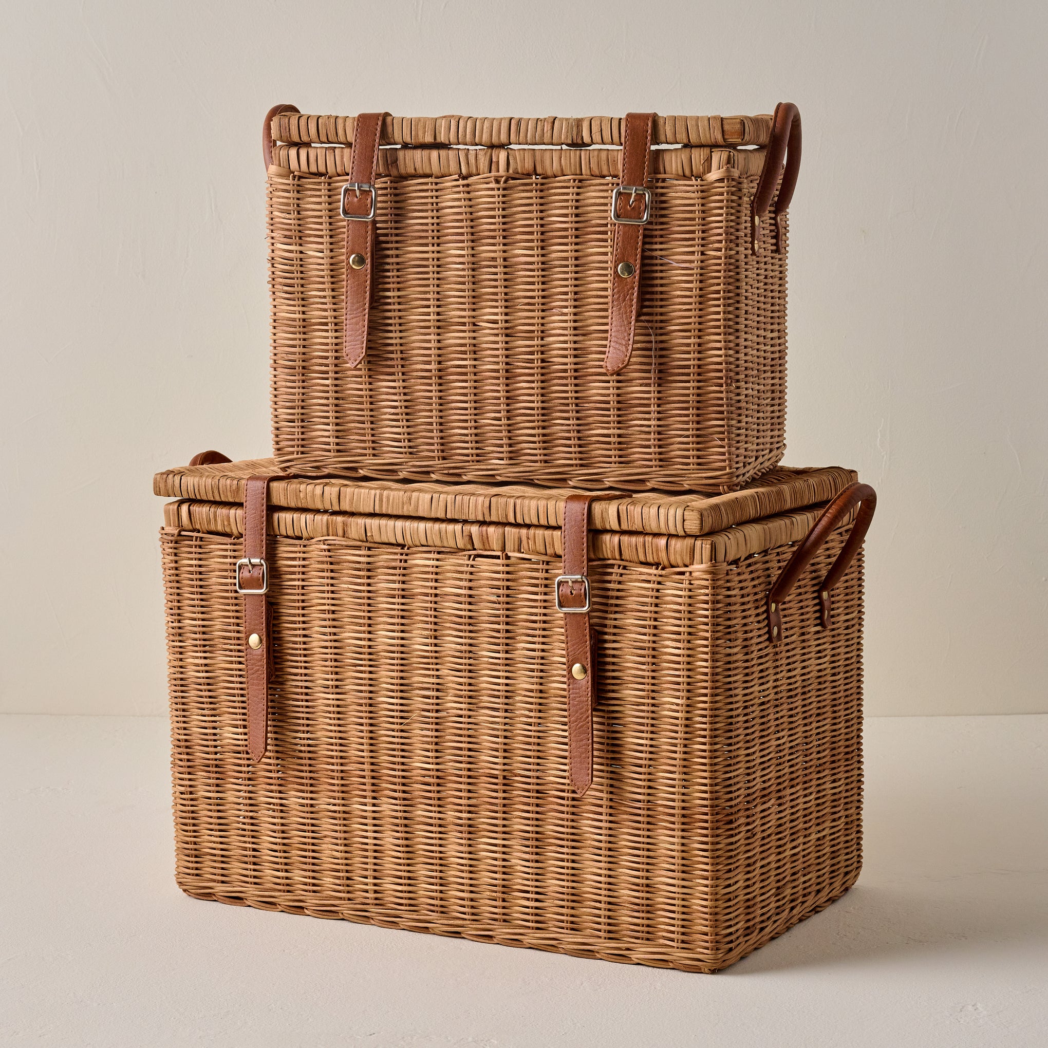 Reid Woven Storage Trunk with Leather Handles - 2 sizes