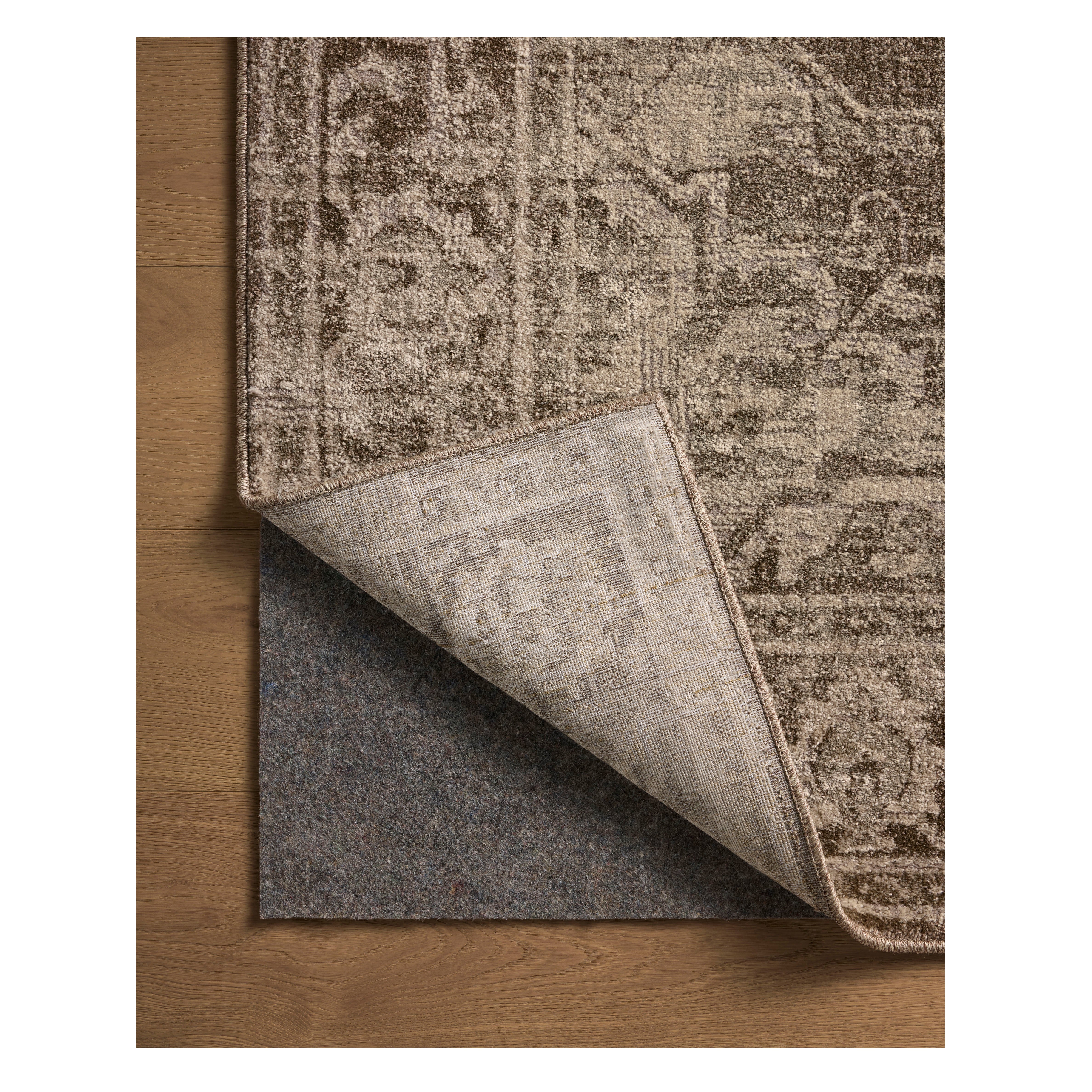 Mona Cocoa Stone Rug corner flipped backward