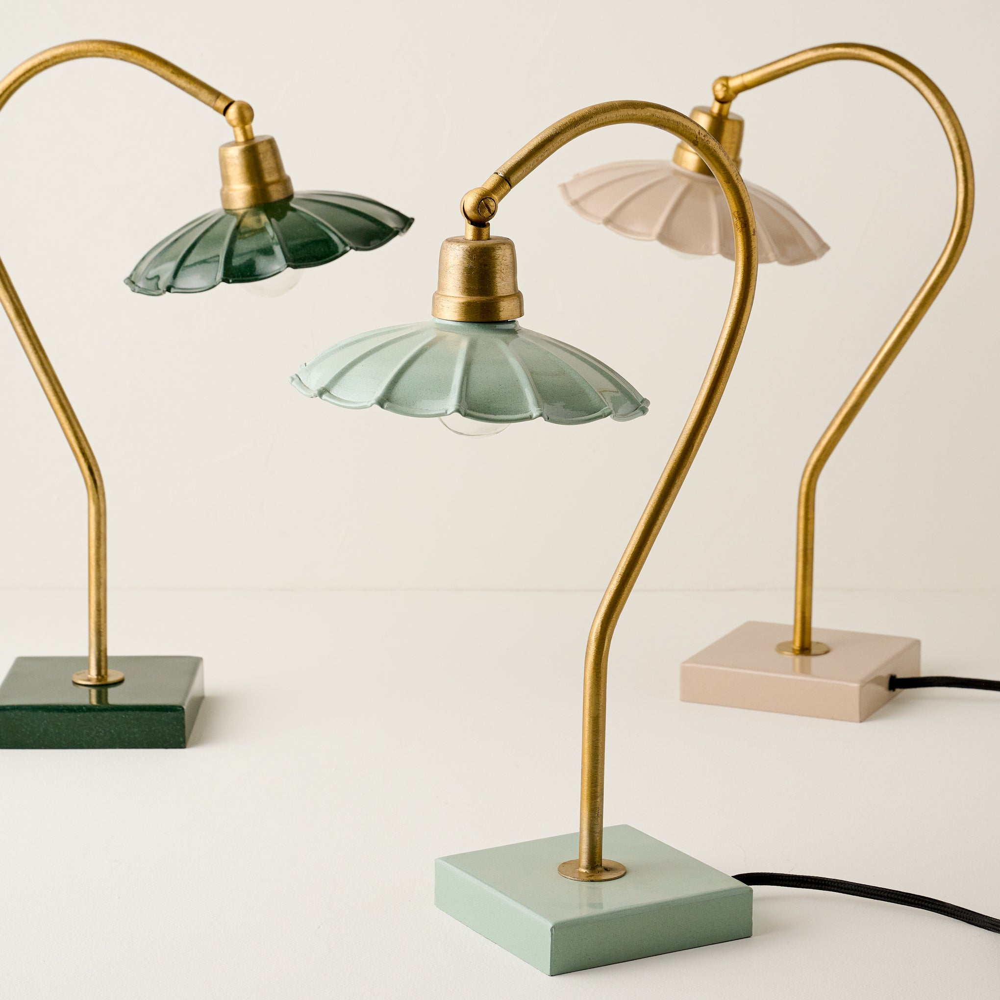 lulu enamel petal lamp - taupe, vintage green, seafoam