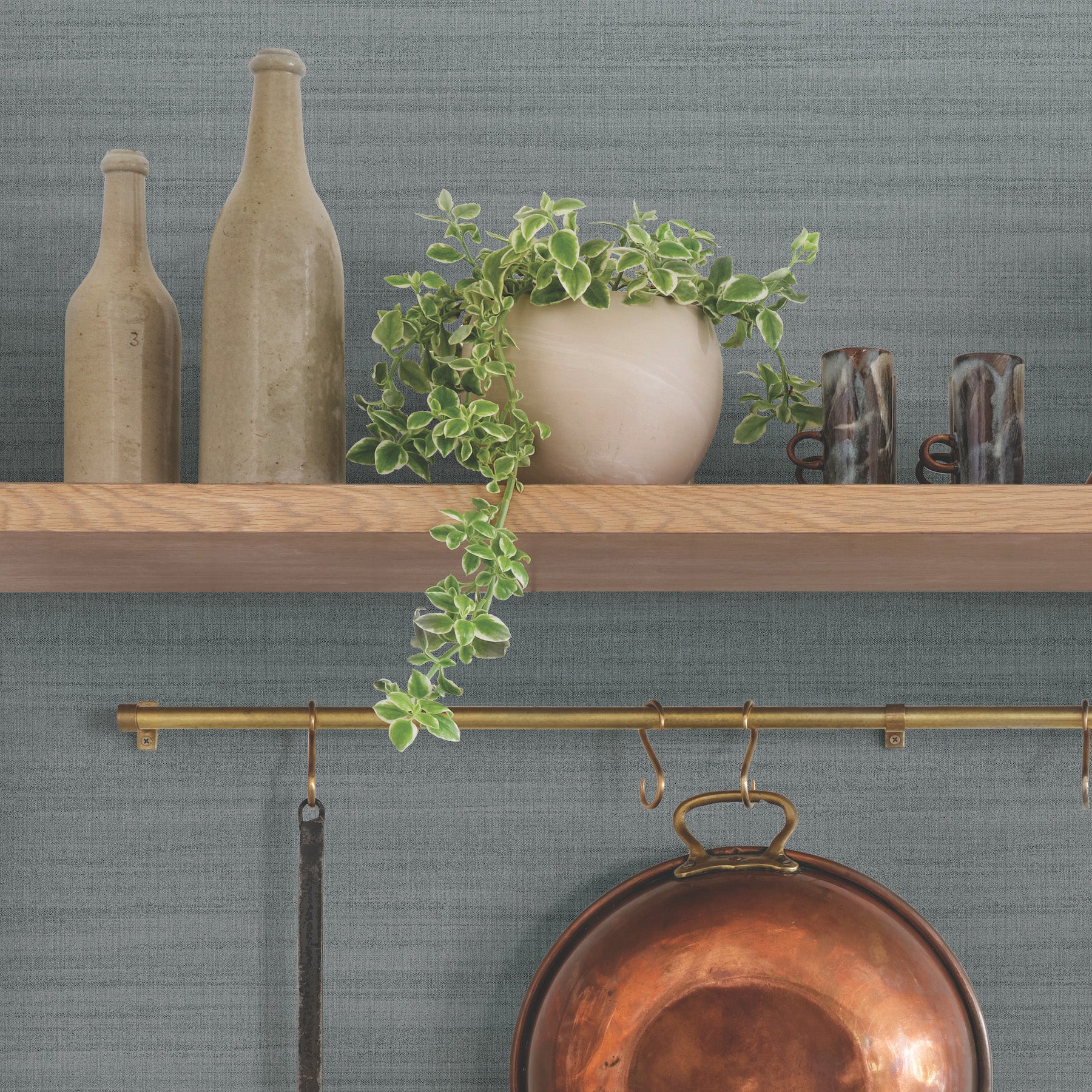 Washed Linen Wallpaper in denim shown in room