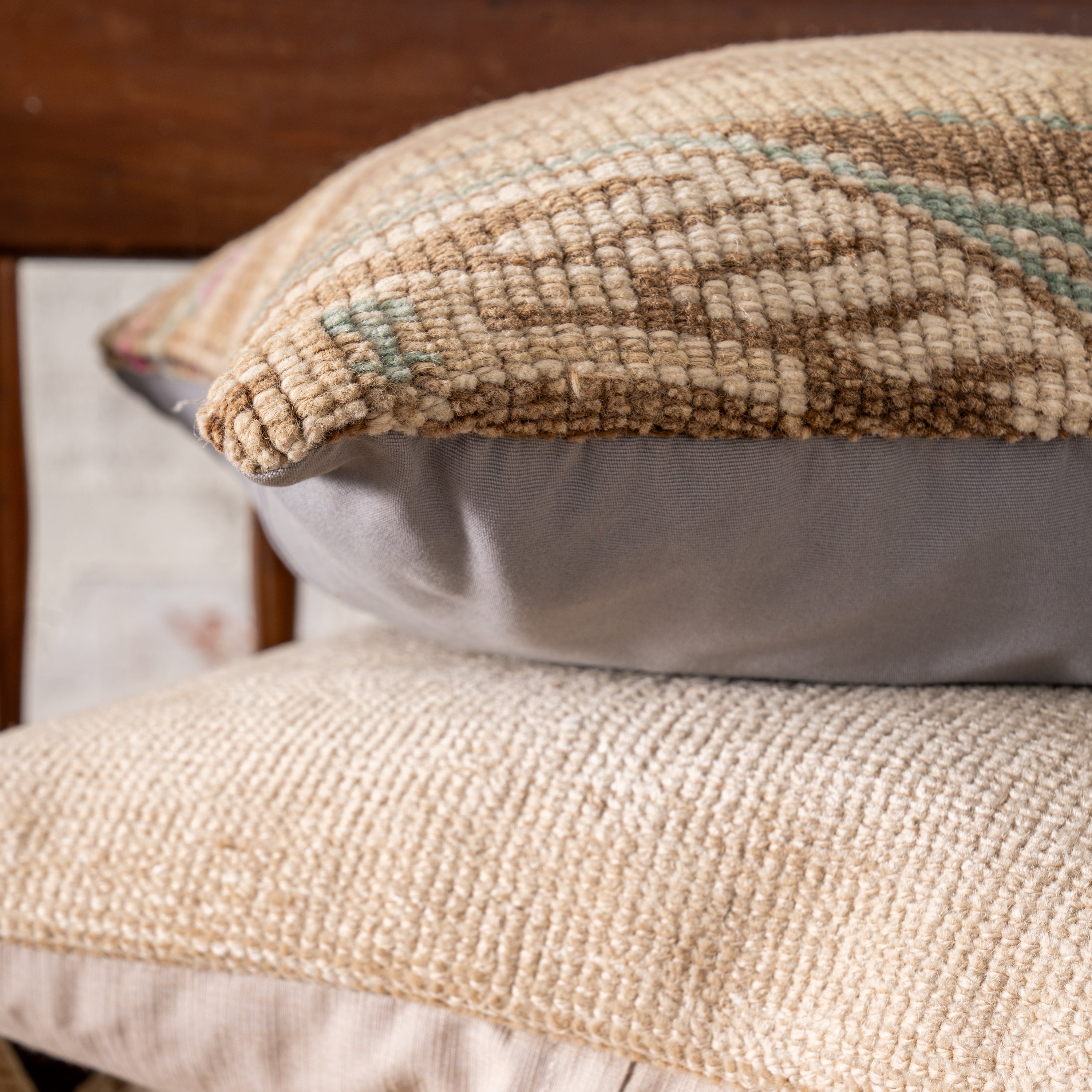 Vintage OAK Hand-Knotted Pillow up close side view