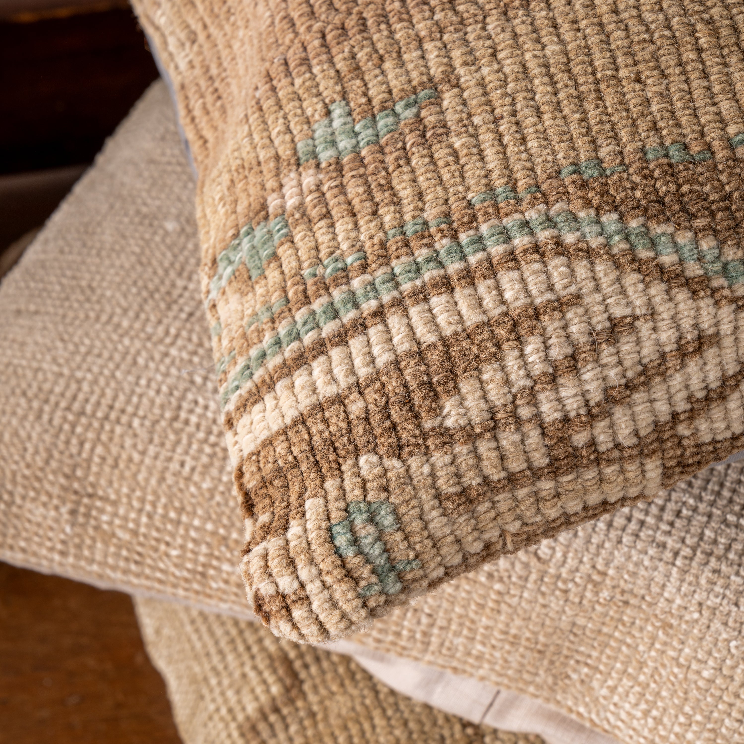 Vintage OAK Hand-Knotted Pillow  up close