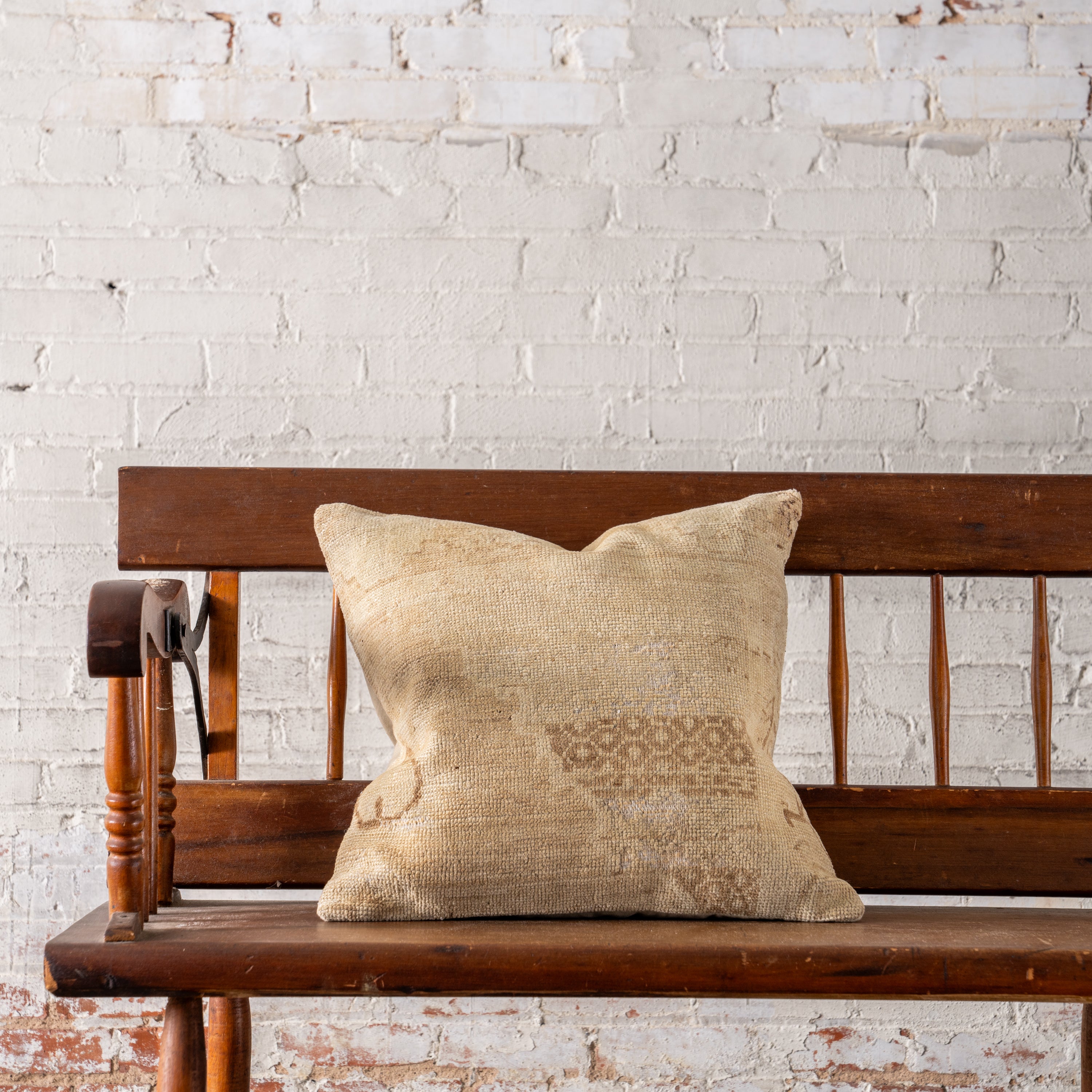 Vintage OAK Hand-Knotted Pillow on bench