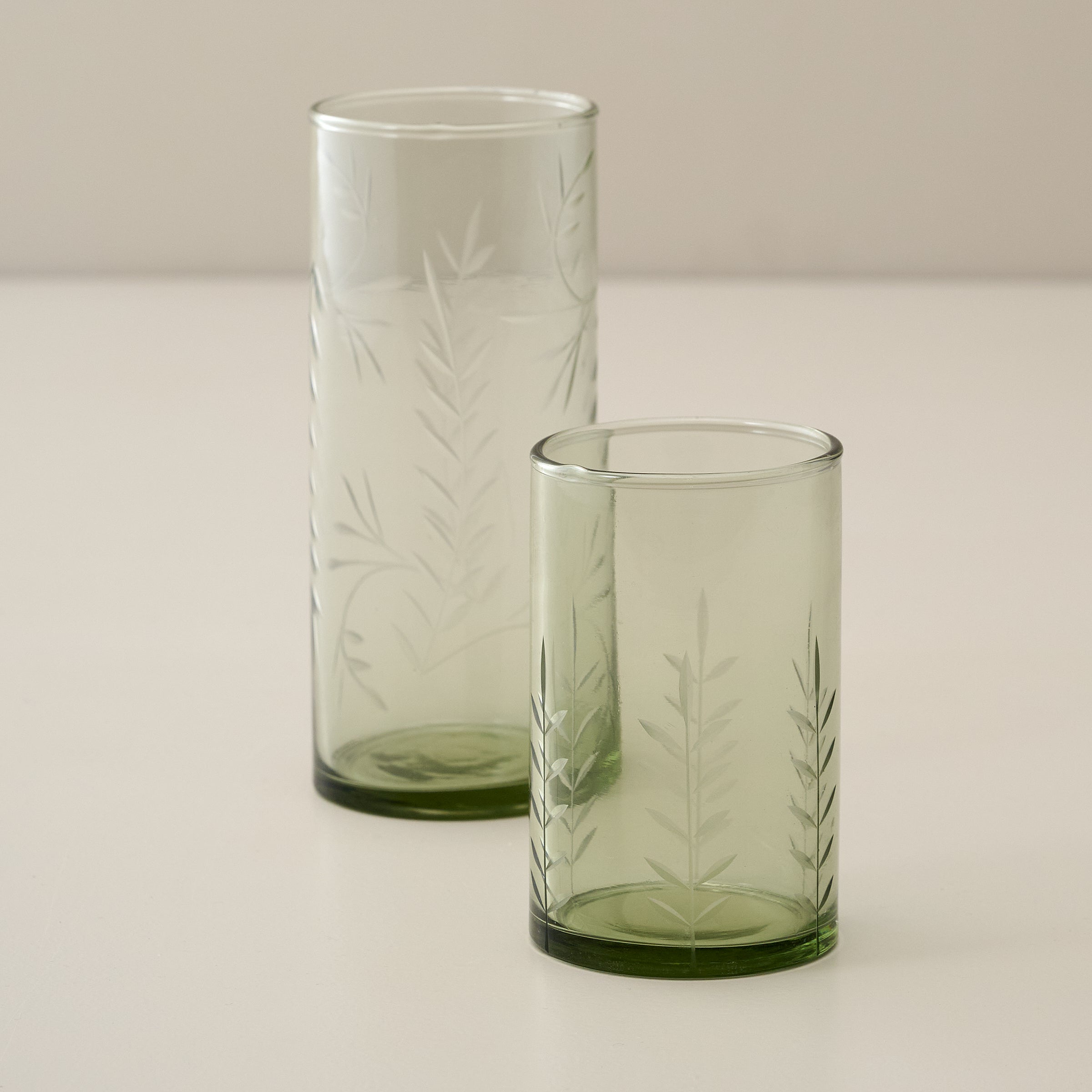 Recycled Etched Glass Tumbler, Green Small and Large