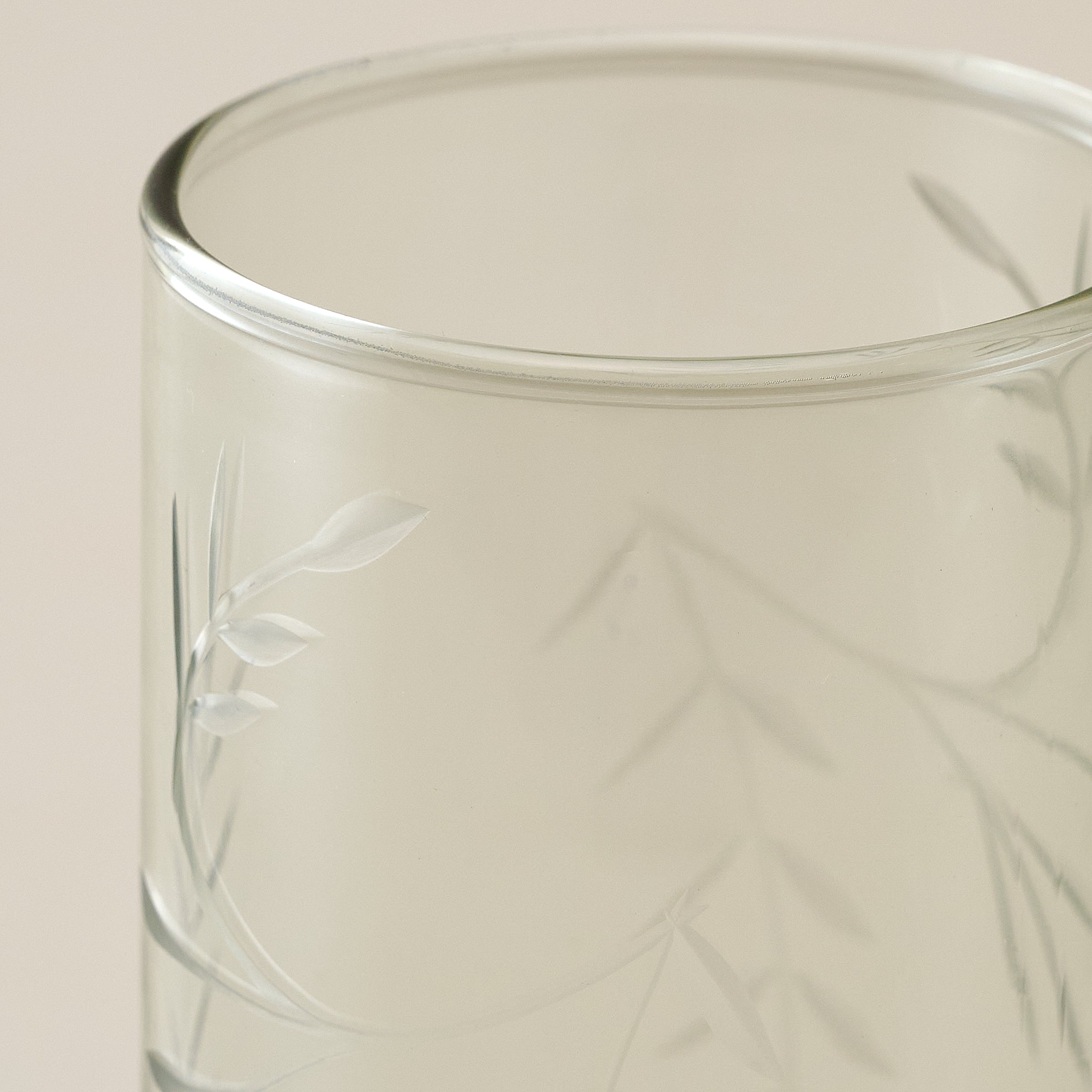 Recycled Etched Glass Tumbler, Green close up view
