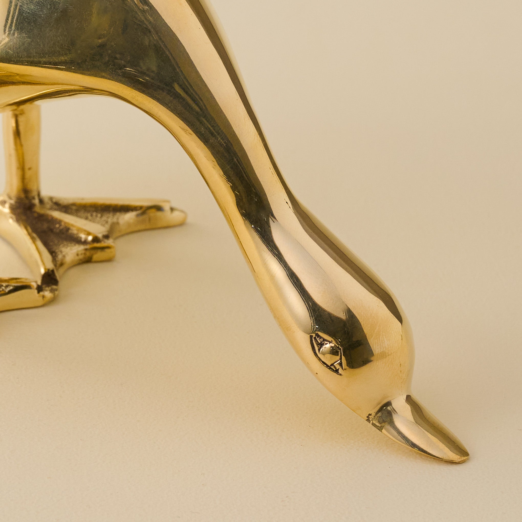 Antique Inspired Solid Brass Duck Grazing close up
