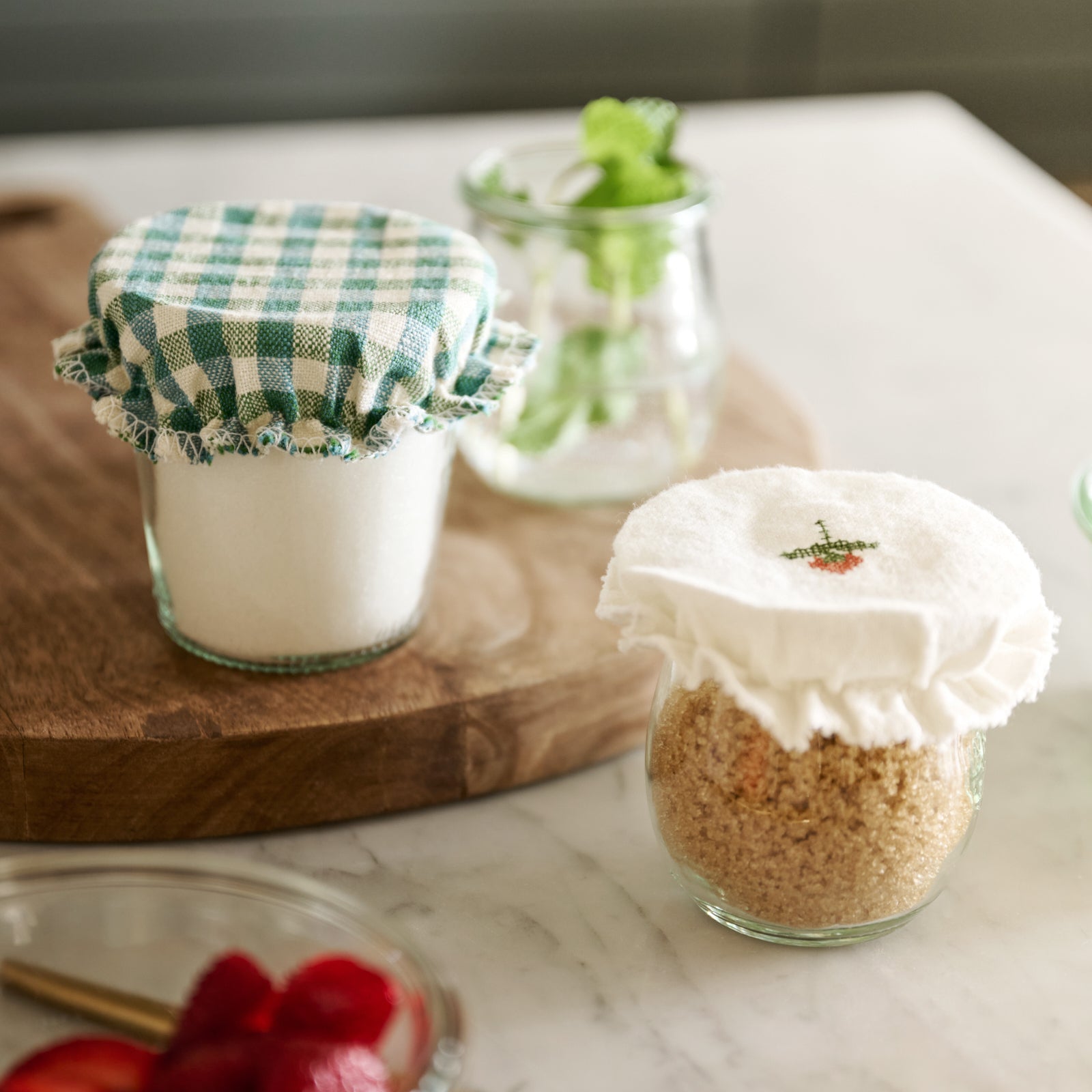 Jar Covers Set of 3 on jars