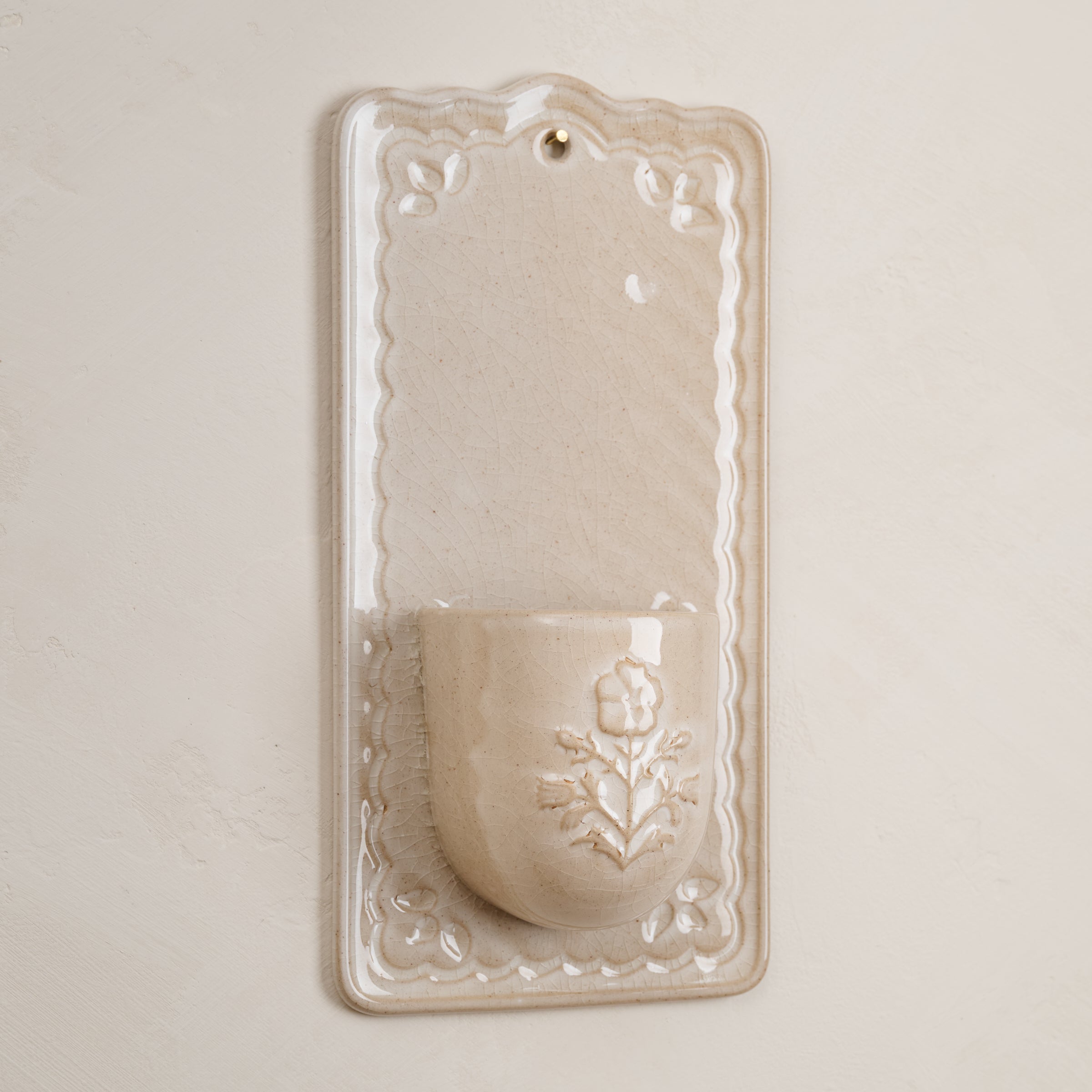 Maddison Debossed Floral Ceramic Wall Pocket