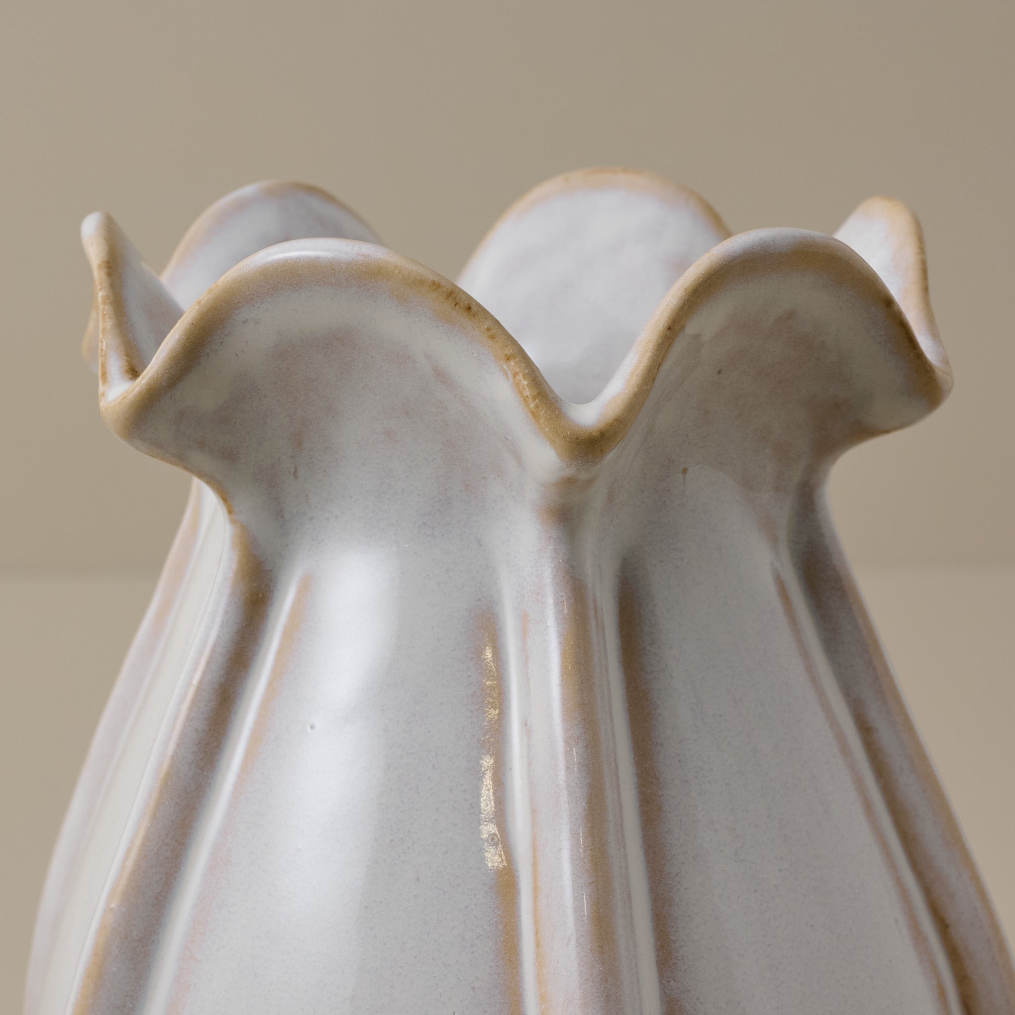 Jocelyn White Ceramic Ruffled Vase close up