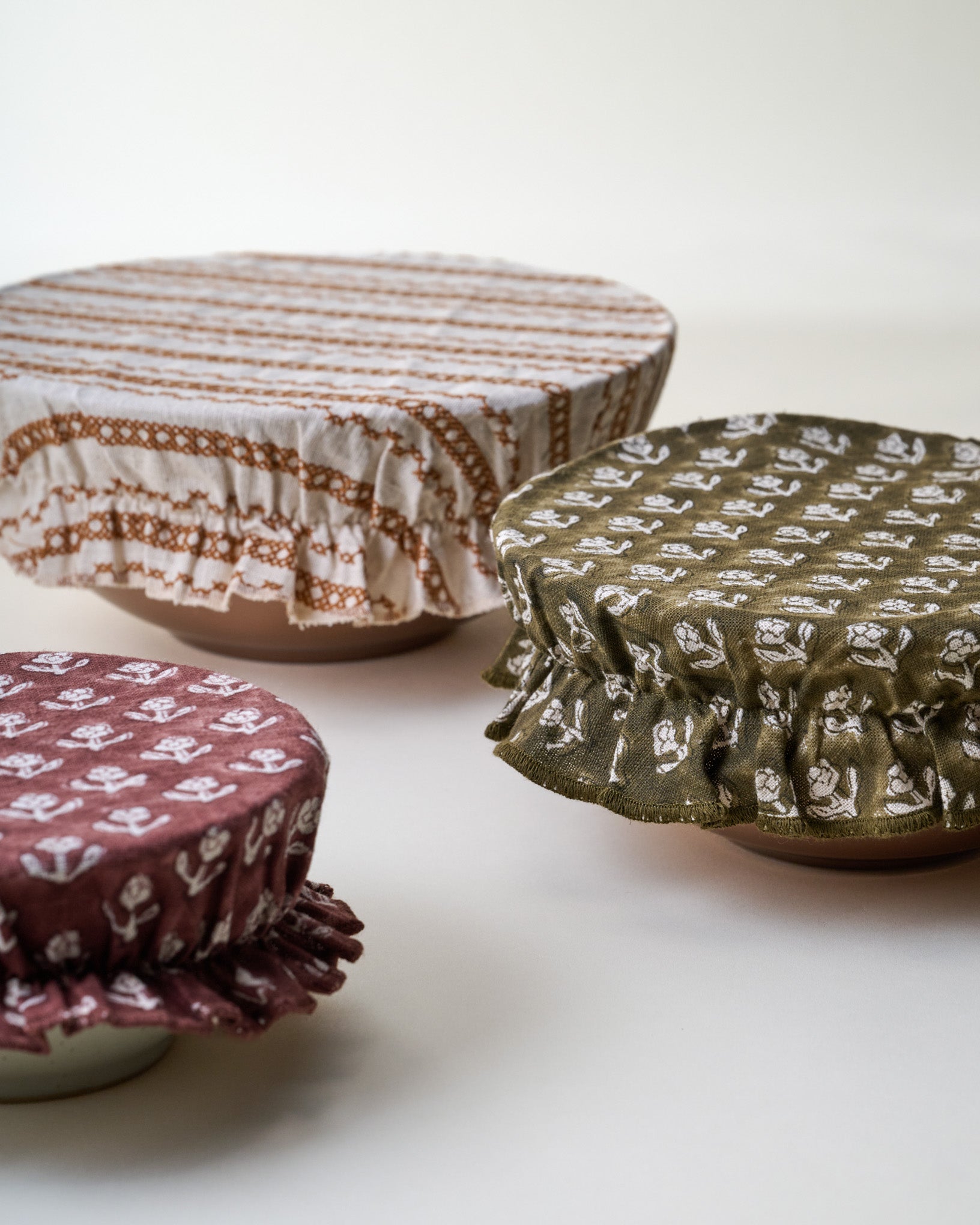 Set of 3 Bowl Covers on mixing bowls