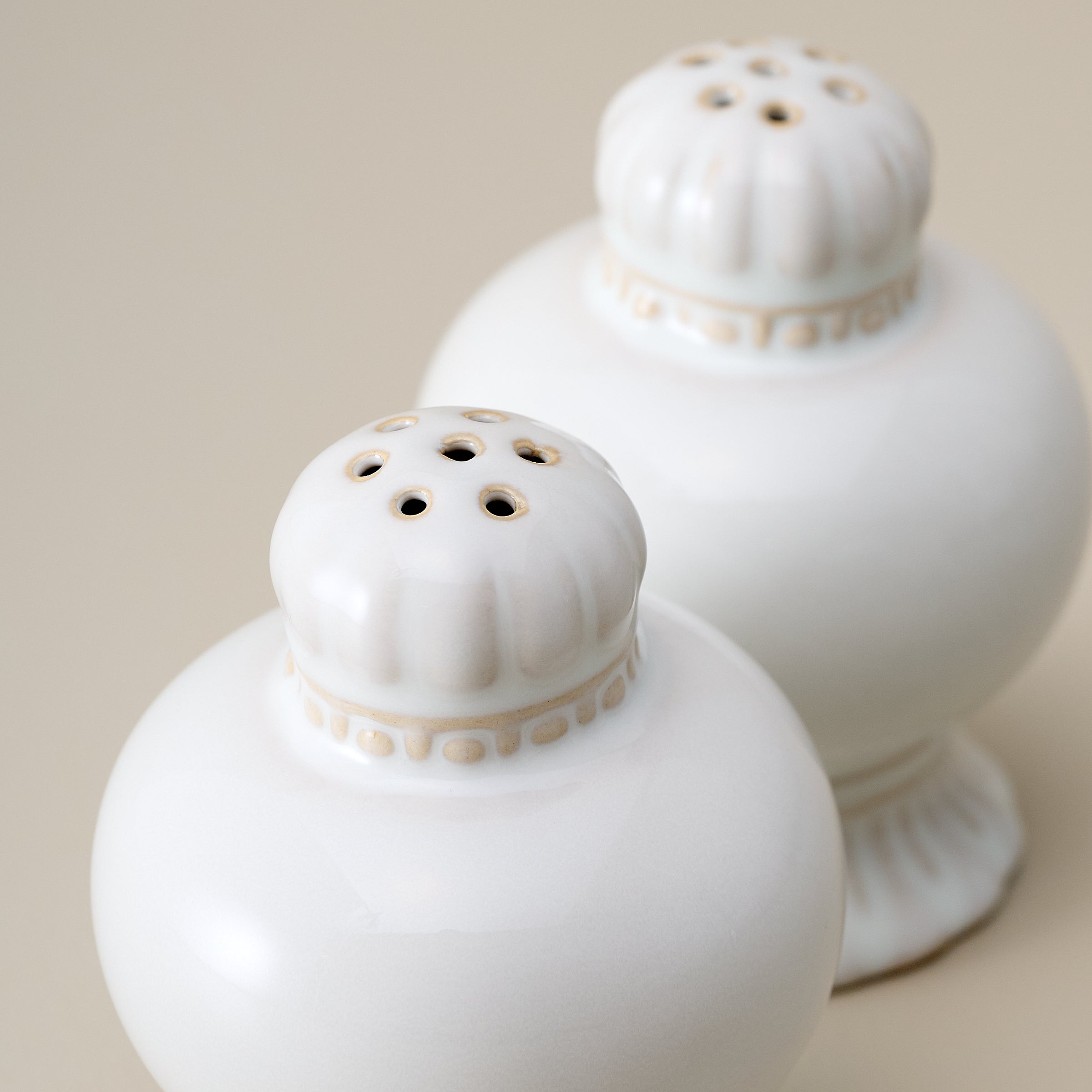 Antique White Margaret Vintage-Inspired Salt + Pepper Set close up