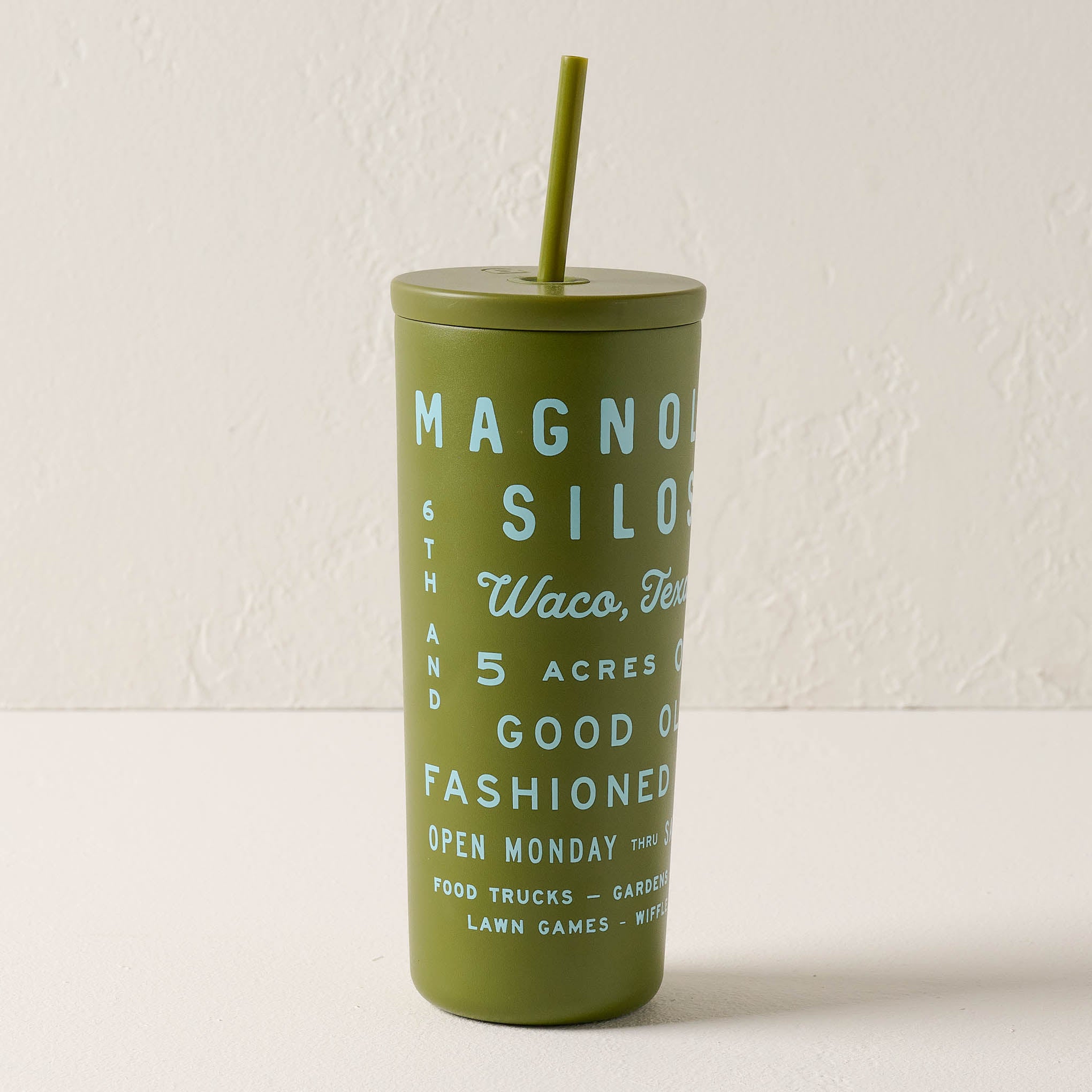 Magnoliass Roadtrip 24oz Olive Cold Tumbler with Straw