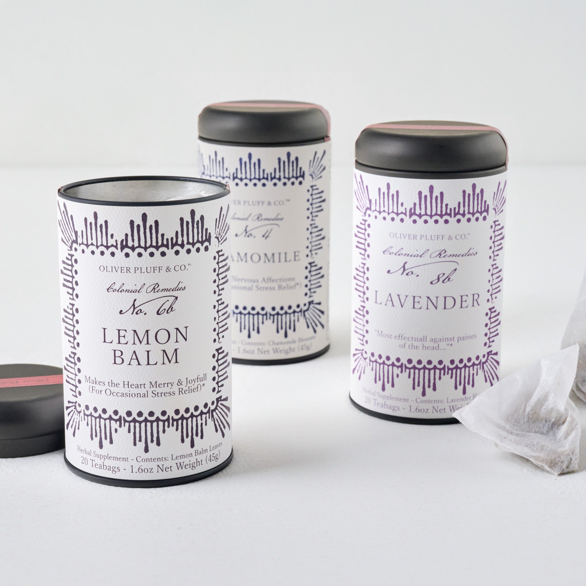 Oliver Pluff & Co. Pure Lavender Tea shown with other teas