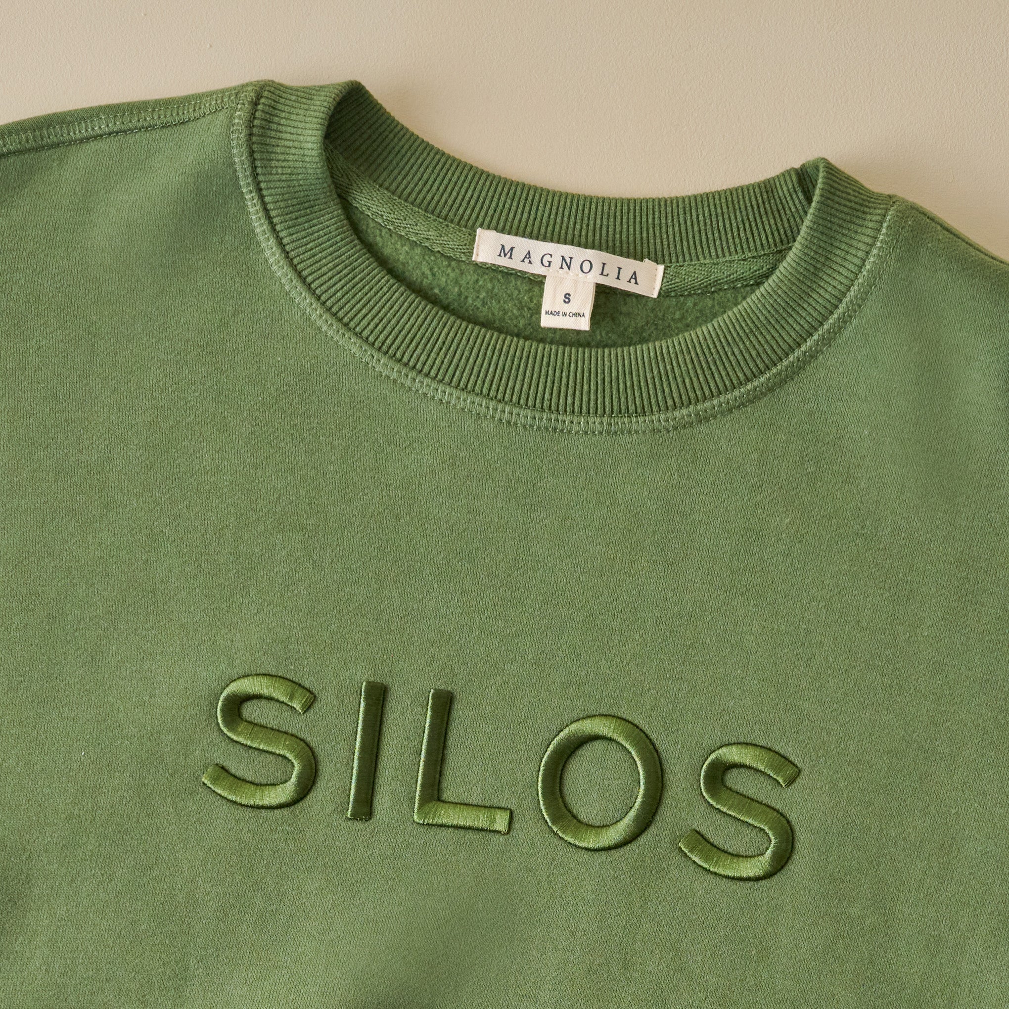 Silos 3D Embroidered Green Sweatshirt up close