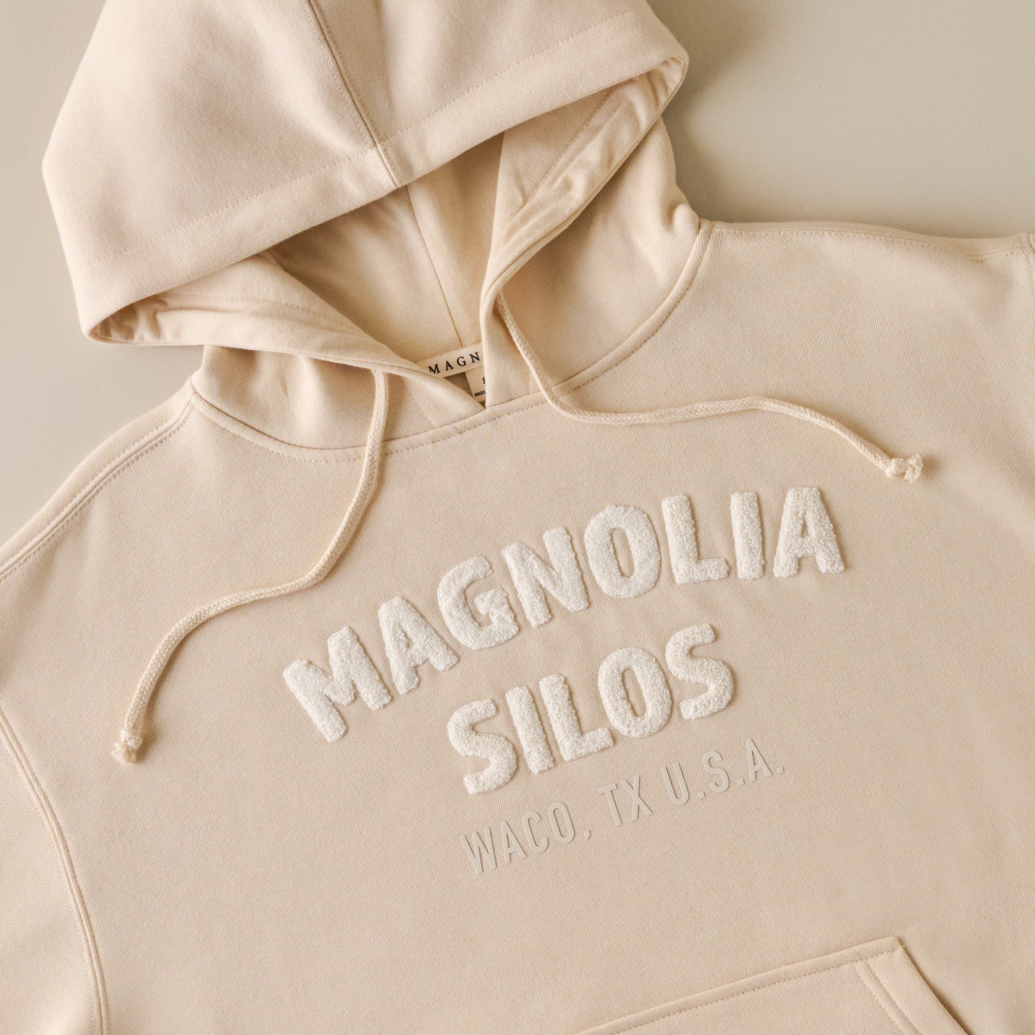 Magnoliass Silos Chenille Ivory Soft Fleece Hoodie up close